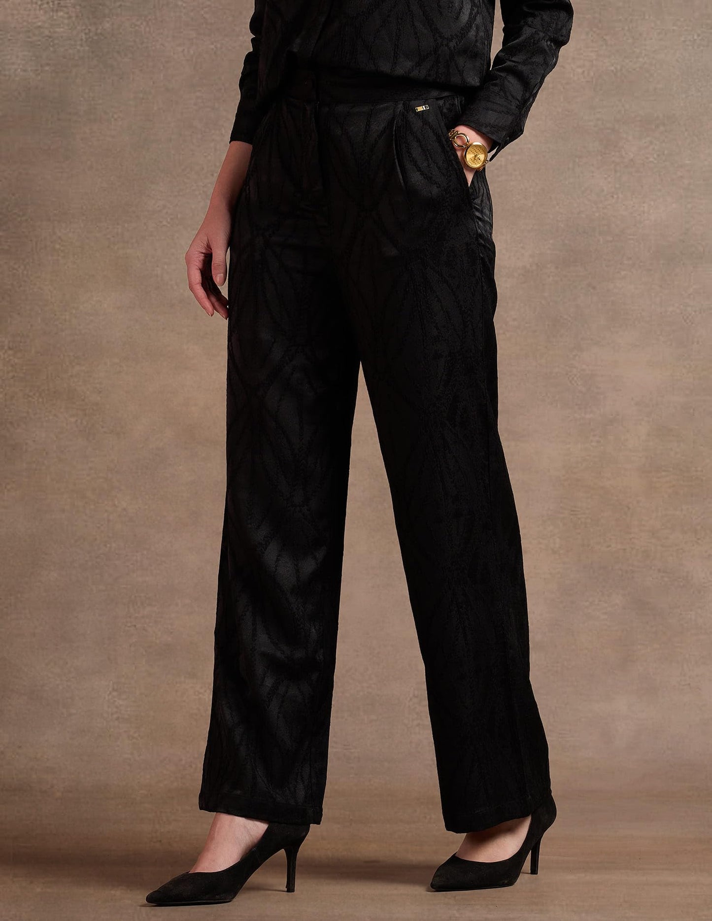U.S. POLO ASSN. High Rise Wide Leg Trousers (UWAW24TRO117_Black_28)