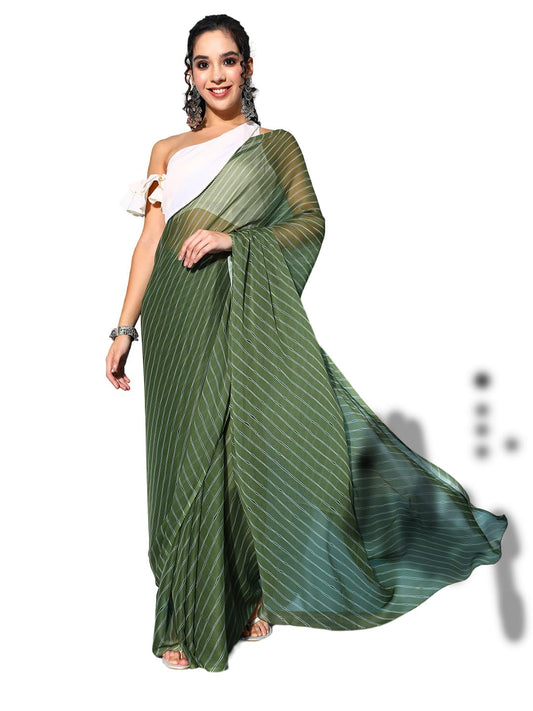Ahalyaa Green & White Leheriya Saree