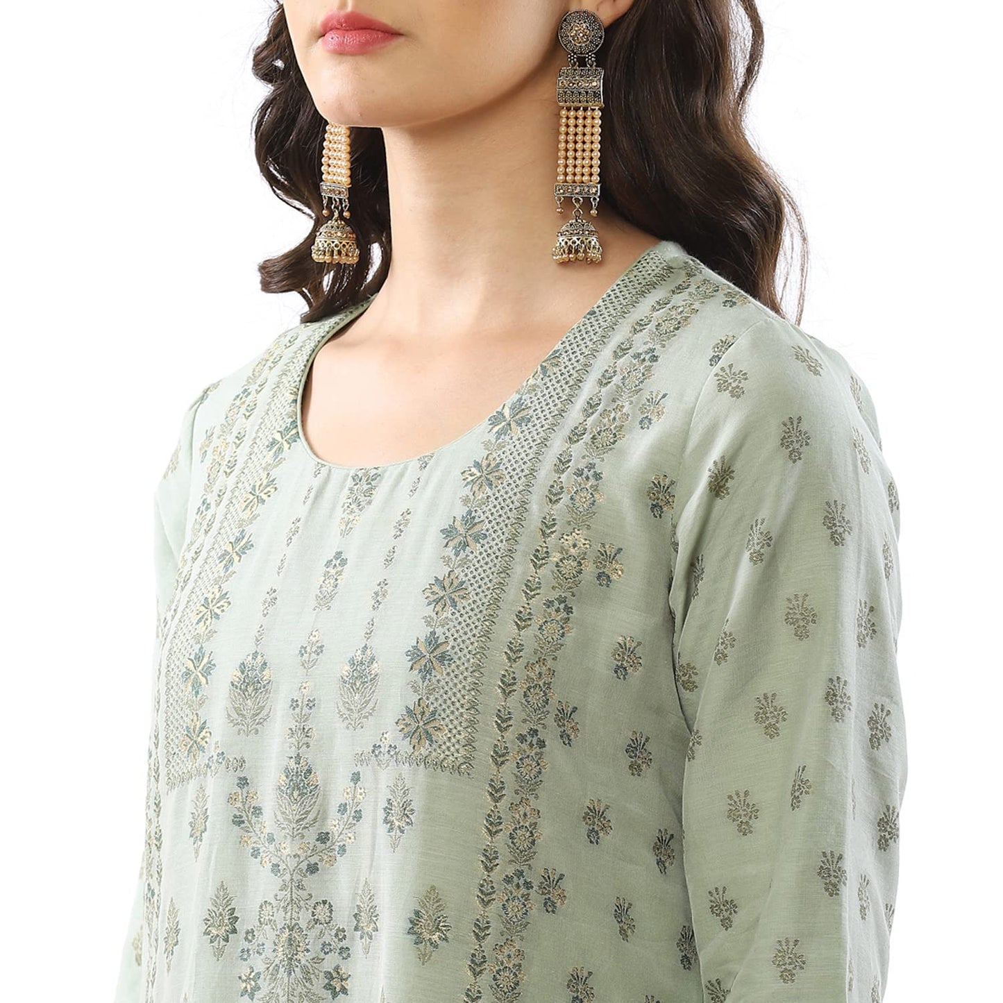 BIBA WOMEN YARNDYED STRAIGHT SALWAR KURTA DUPATTA(SKDASSORTED8385_MINT GREEN_38)