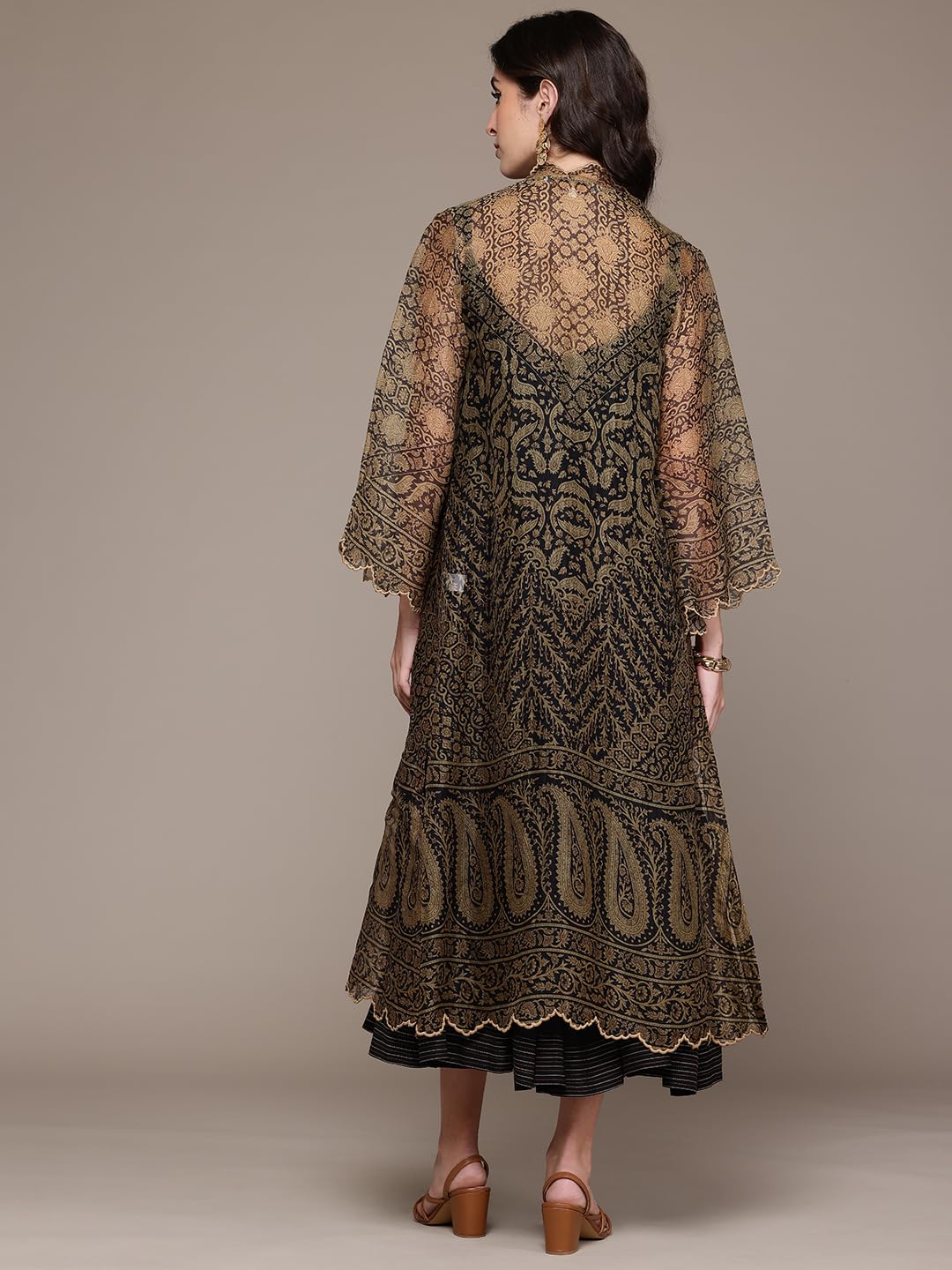 Ritu Kumar Black Flowret Dress with Shrug