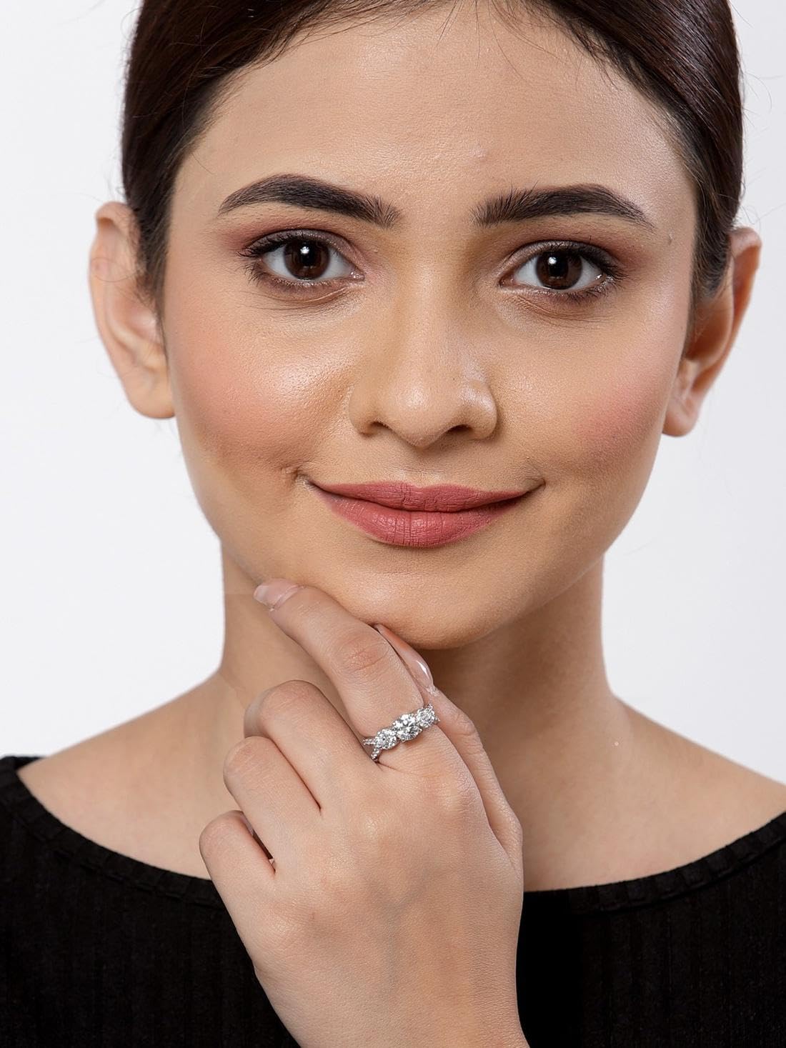 CLARA Made with Swiss Zirconia 925 Sterling Silver Round Solitaire Ring Gift for Women and Girls