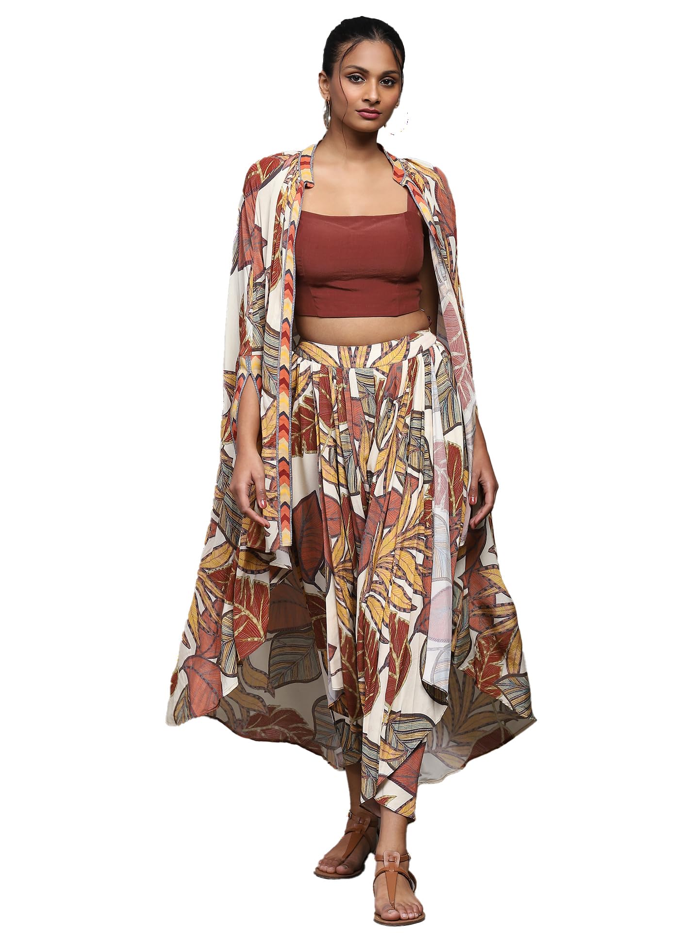 Ritu Kumar Off White Printed Top With Shrug And Palazzo Co-Ord Set