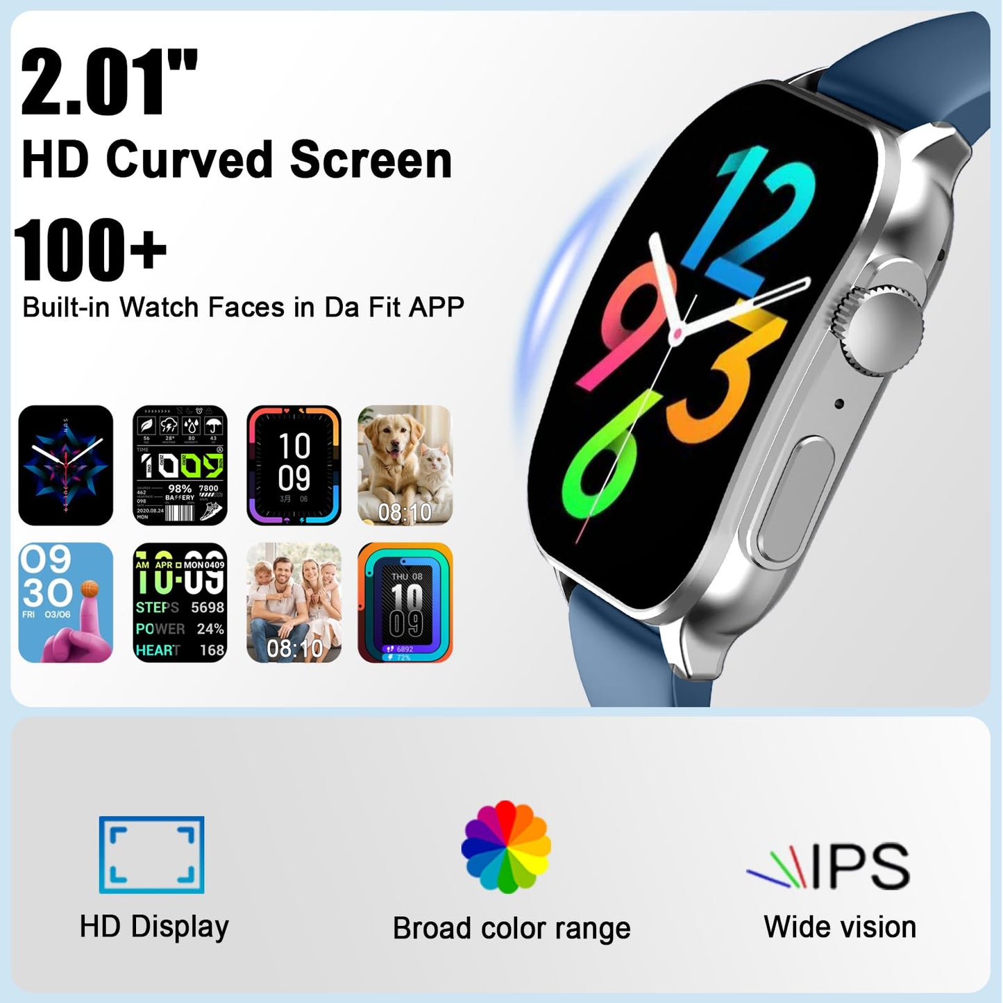 Cillso Smart Watch, 2.01''HD Smart Watch for Women Men, 110+ Sport Modes, Bluetooth Answer/Calls, IP68 Waterproof, Fitness Tracker, Fit for Android and iPhone, Blue