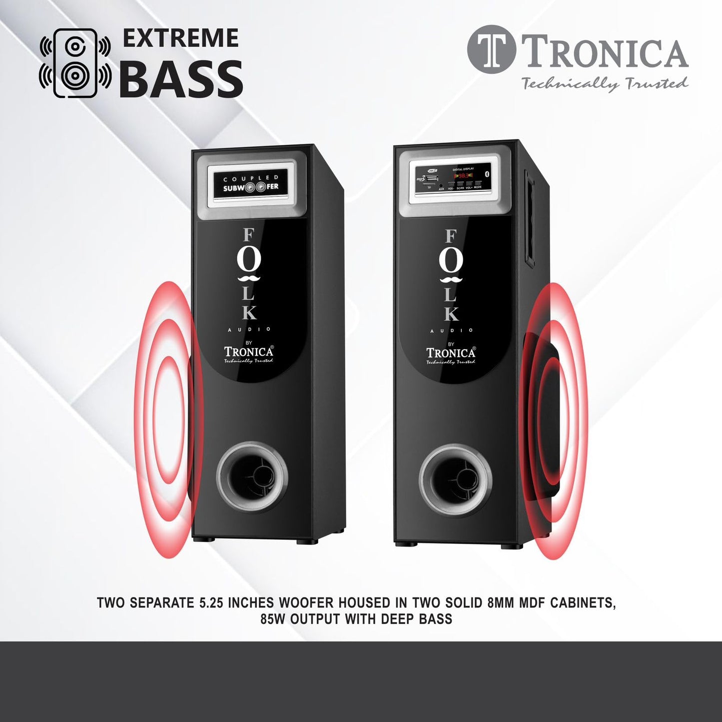 TRONICA Folk Audio Coupled SubWoofer 85W DigniFi Bluetooth Home Theater System 2.1 with FM/AUX/Pen Drive/Smart TV Support & Remote