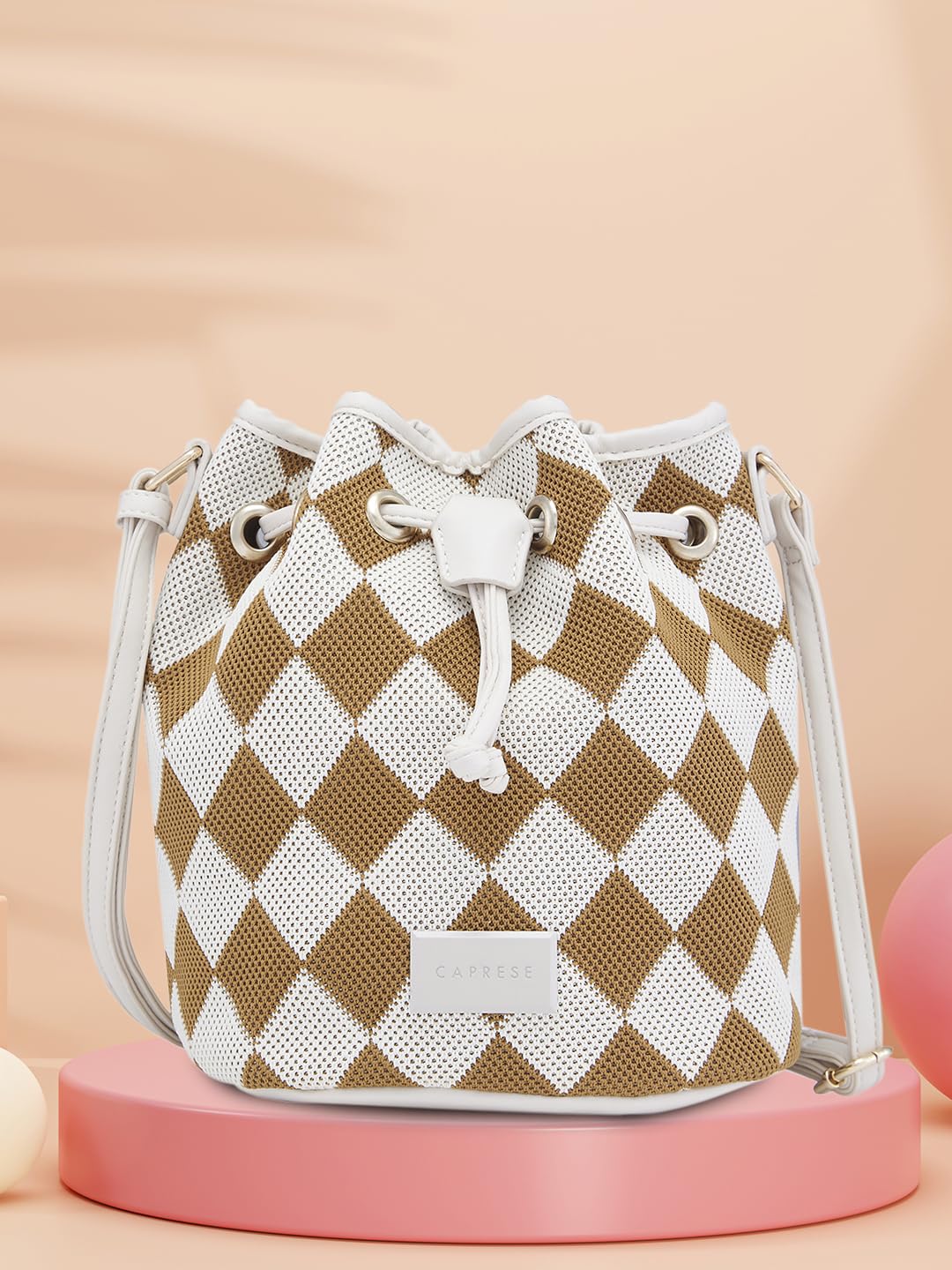 Caprese Checker Sling Bag for Women (Medium, Cream)