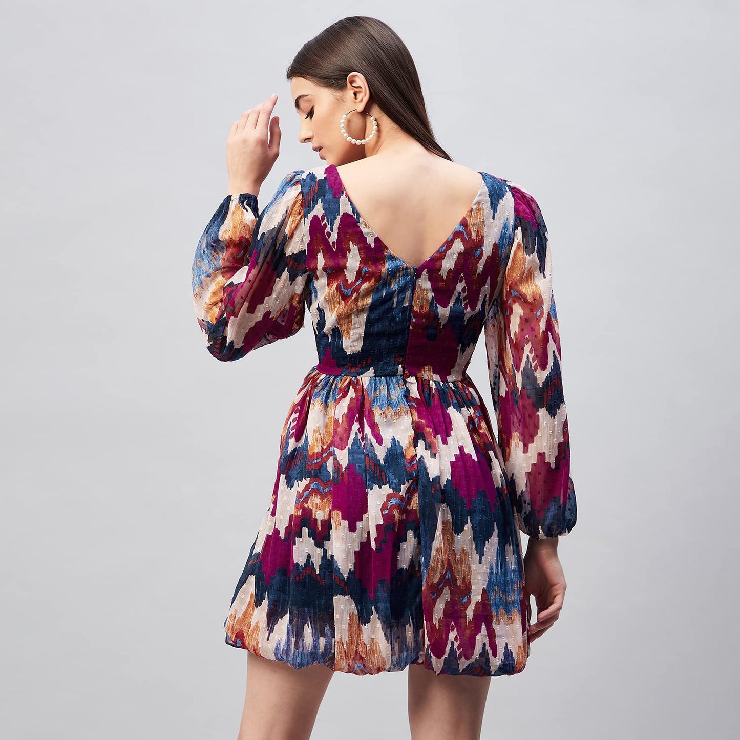 Carlton London Women's Chiffon Fit and Flare Above The Knee Dress (CL656A_Multi_XS) Multicolour