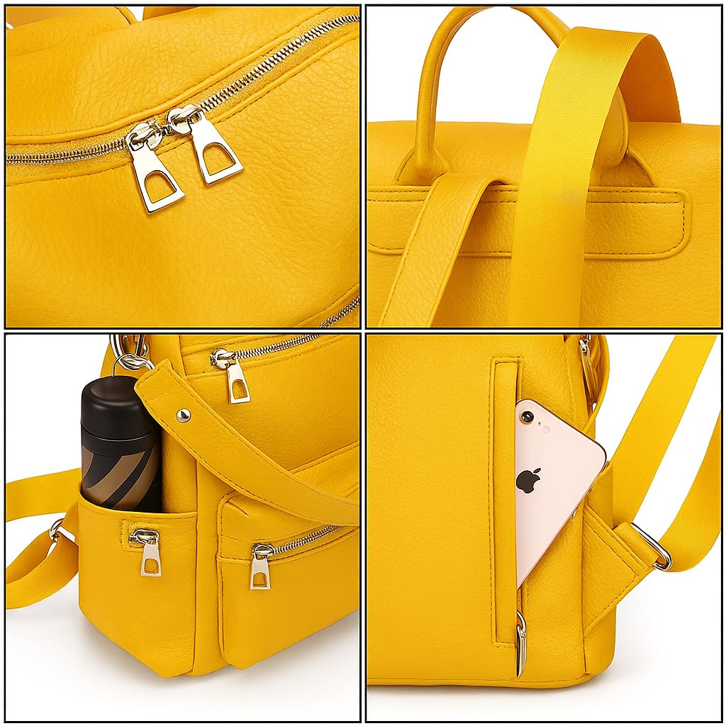 MomsyStore Medium Size Leatherette Backpack Purse for Women and Girls Convertible (YellowL)
