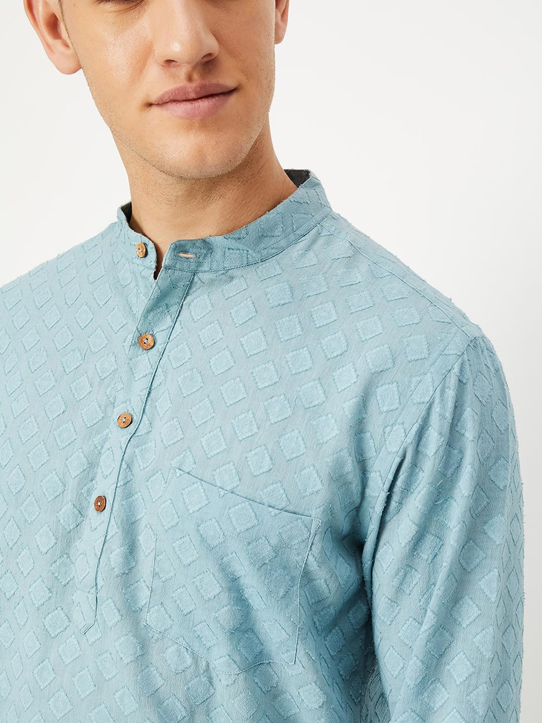 Men Dobby Woven Short Kurta, Grey, XXL