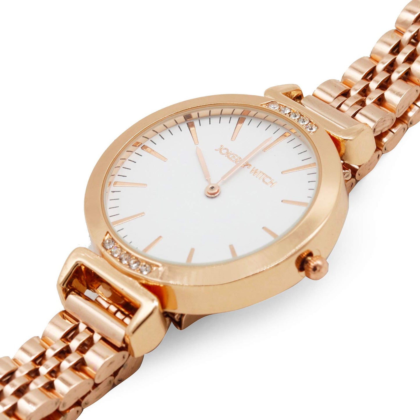 Joker and Witch Petite 36mm White Dial 12mm Rose Gold Stainless Steel Strap Watch for Women