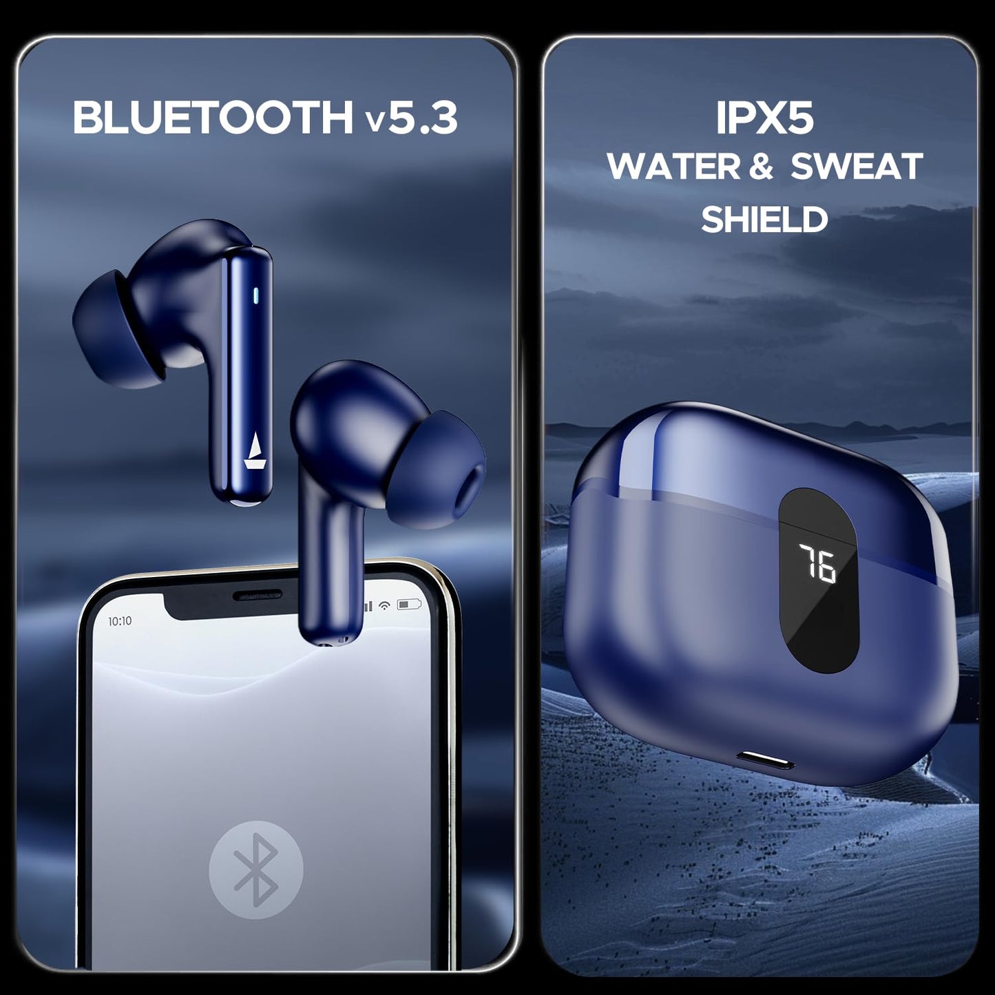 boAt Airdopes 121 Pro Plus, 100HRS Battery, 4Mics ENx, 50ms Low Latency, Fast Charge, LED Display, IPX5, v5.3 Bluetooth in Ear Earbuds, TWS Ear Buds Wireless Earphones with mic (Blue)