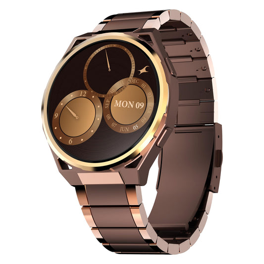 Fastrack Marvellous FX3 Smartwatch with 1.43” AMOLED Display, Metal Case & Strap, Slim 10.4mm Design, AI Watchfaces, BT Calling, HRM, SpO2 & Sleep Tracking, IP68, Additional Silicone Strap - Brown