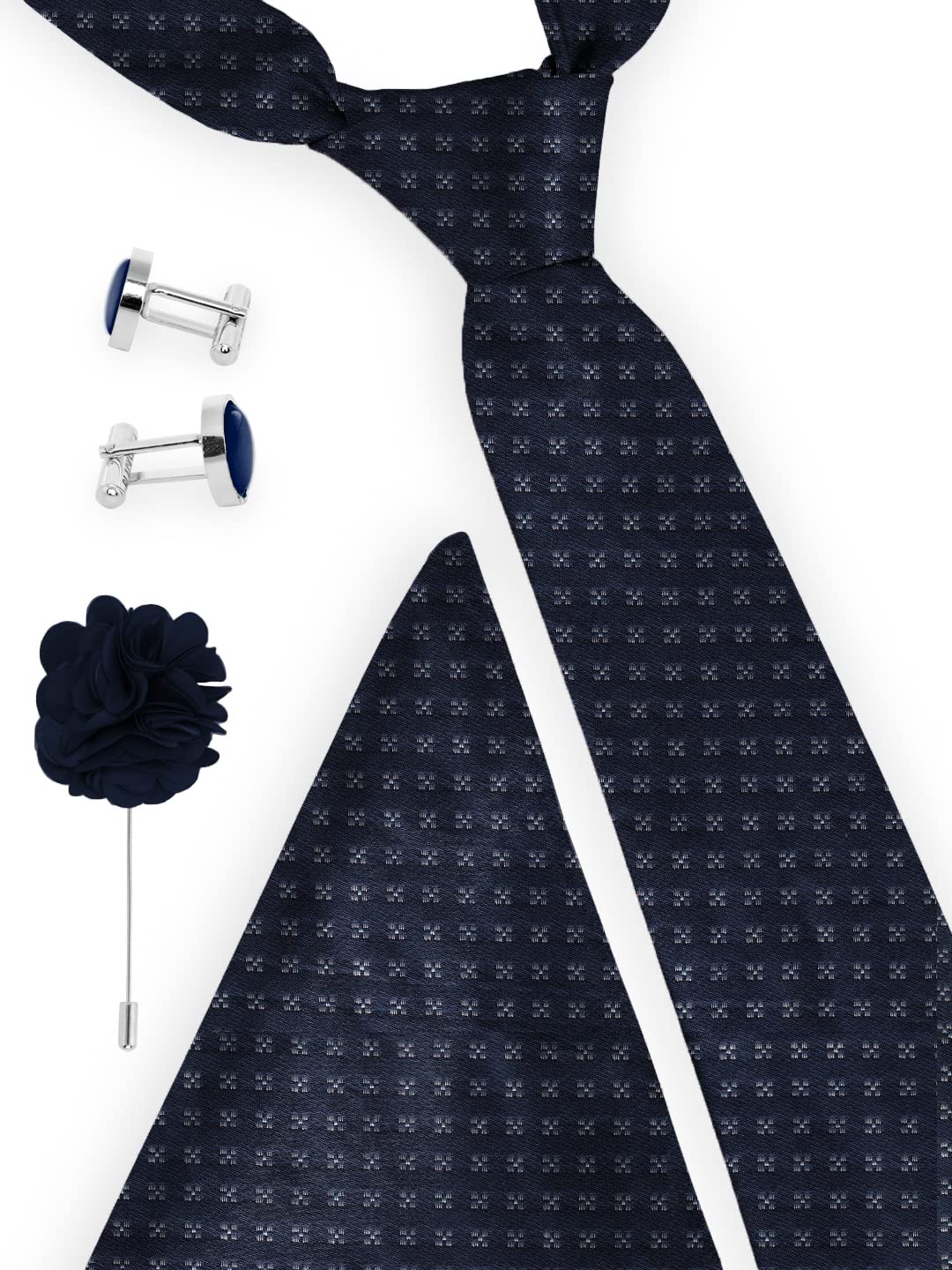 BLACKSMITH Tie, Cufflink, Pocket Square, Lapel Pin, Set of 4 for Men [ Free Size ] (BLFLOWERLOCK-84 SET)