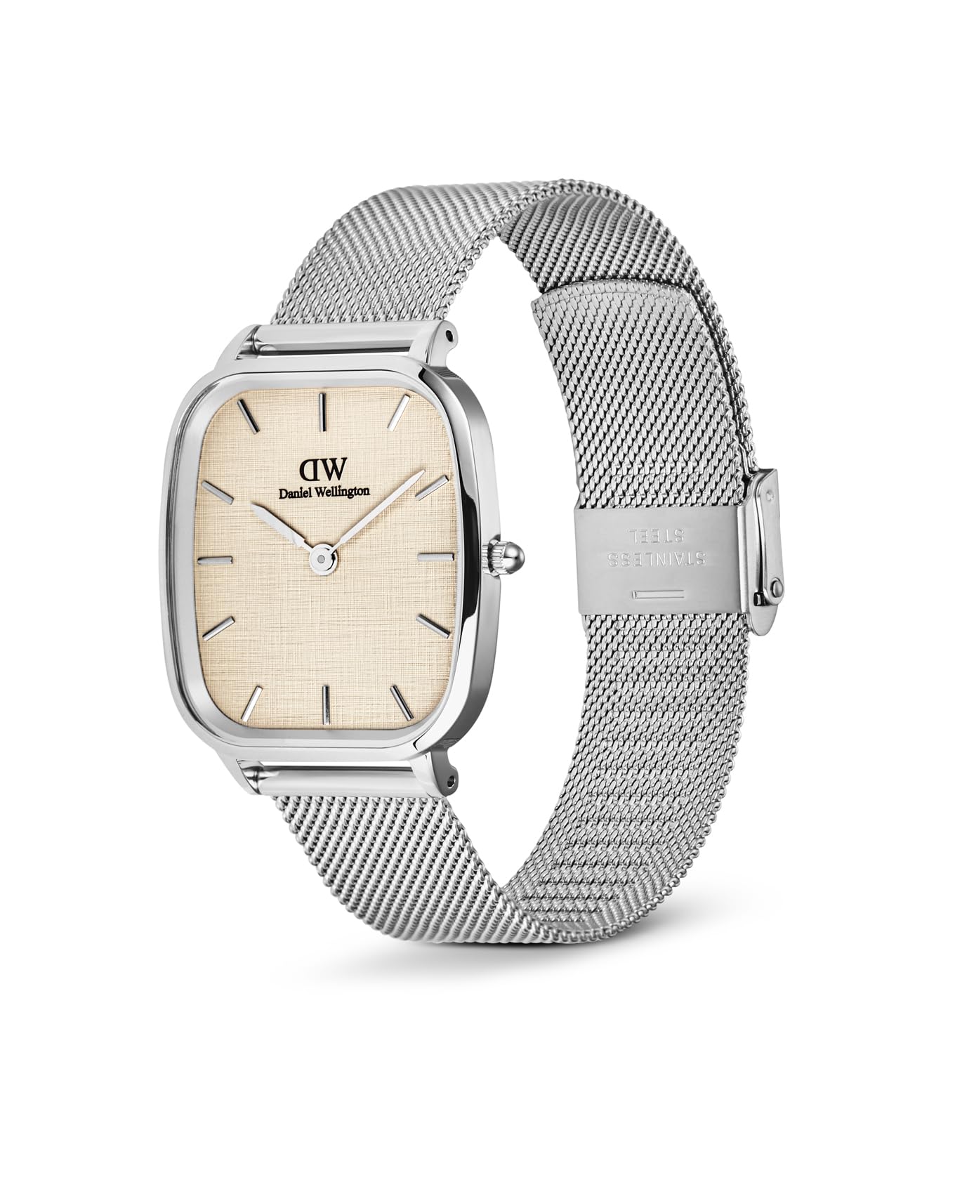 Daniel Wellington Vintage Analogue Watch for Man with Beige Cushion Dial & Silver Stainless Steel Bracelet Band Water Resistant Men's Wrist Watches - DW00100814K