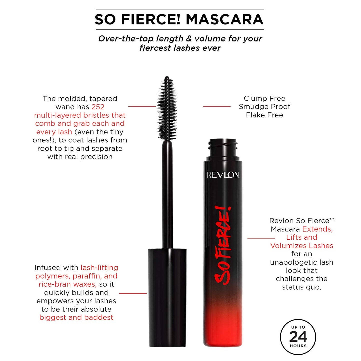 Revlon Mascara, So Fierce Big Bad Lash Eye Makeup, Volumizing, Lasts up to 24 Hours, No Clump, Smudge Proof, Flake Proof, Blackest Black (760), 0.34 Fl Oz