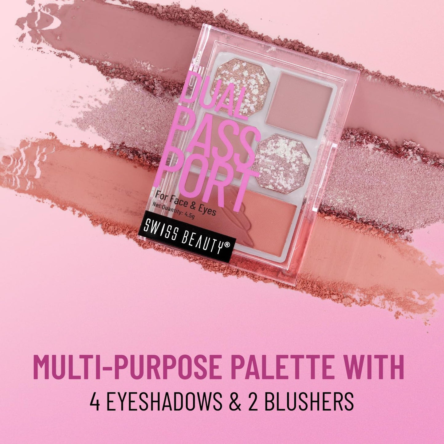 Swiss Beauty Face and Eye Dual Passport Palette | Eyeshadow + Blusher Palette | Combination of Mattes and Shimmers | Compact and Travel Friendly makeup kit | Shade- Everyday, 4.5g