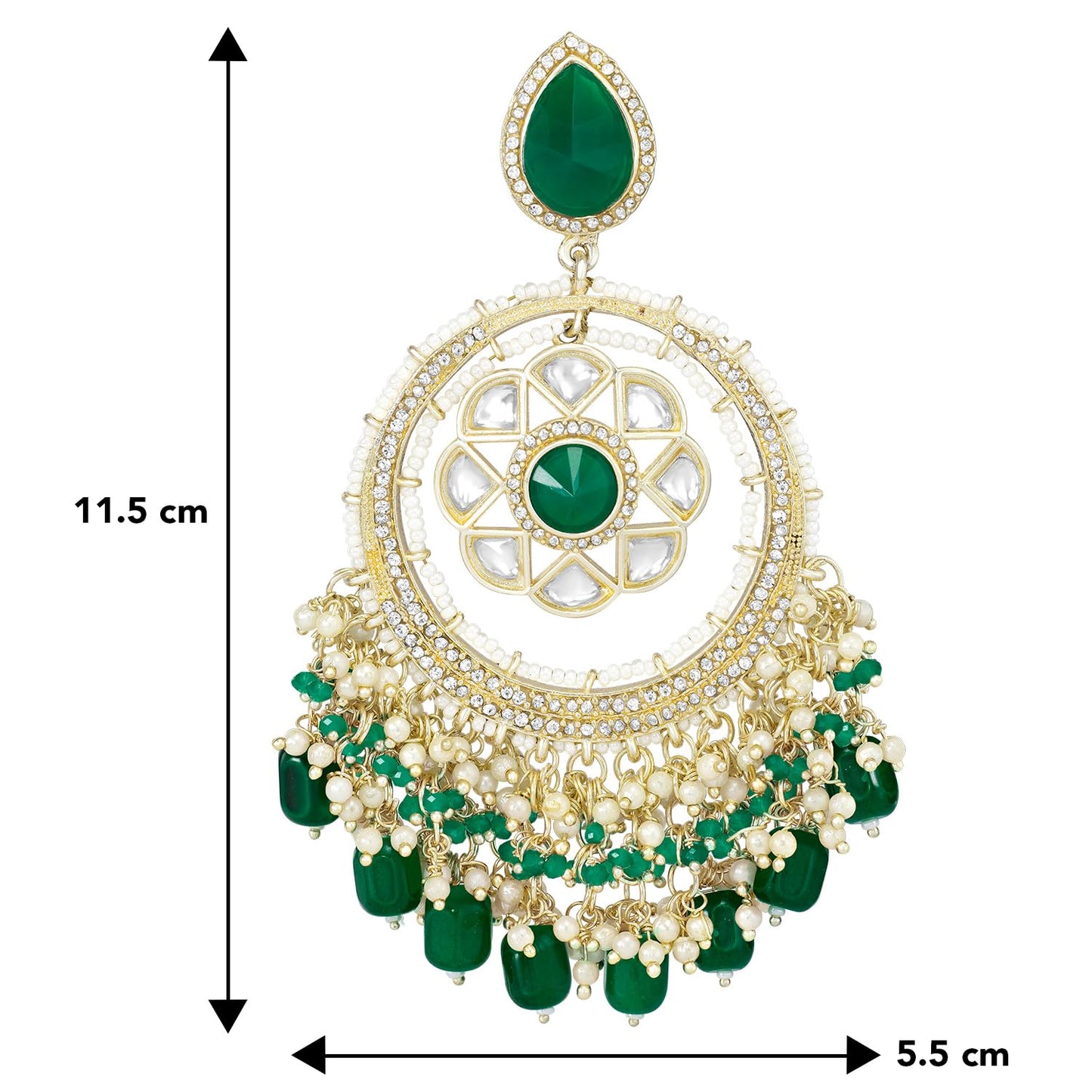 Peora Gold Plated Green Kundan & Beads Studded Ethnic Dangle Chandbali Earring Traditional Stylish Fancy Jewellery Gift for Girls & Women