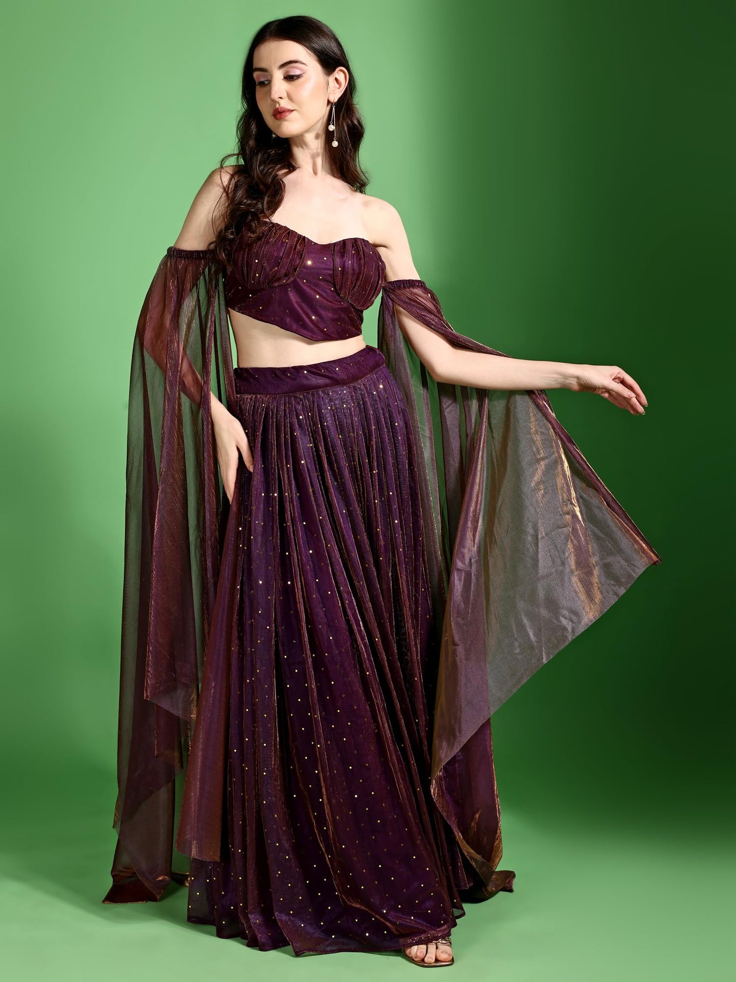 PURVAJA Women's Lycra Semi-Stitched Lehenga choli (Emmy-Wine_Wine_Free Size)