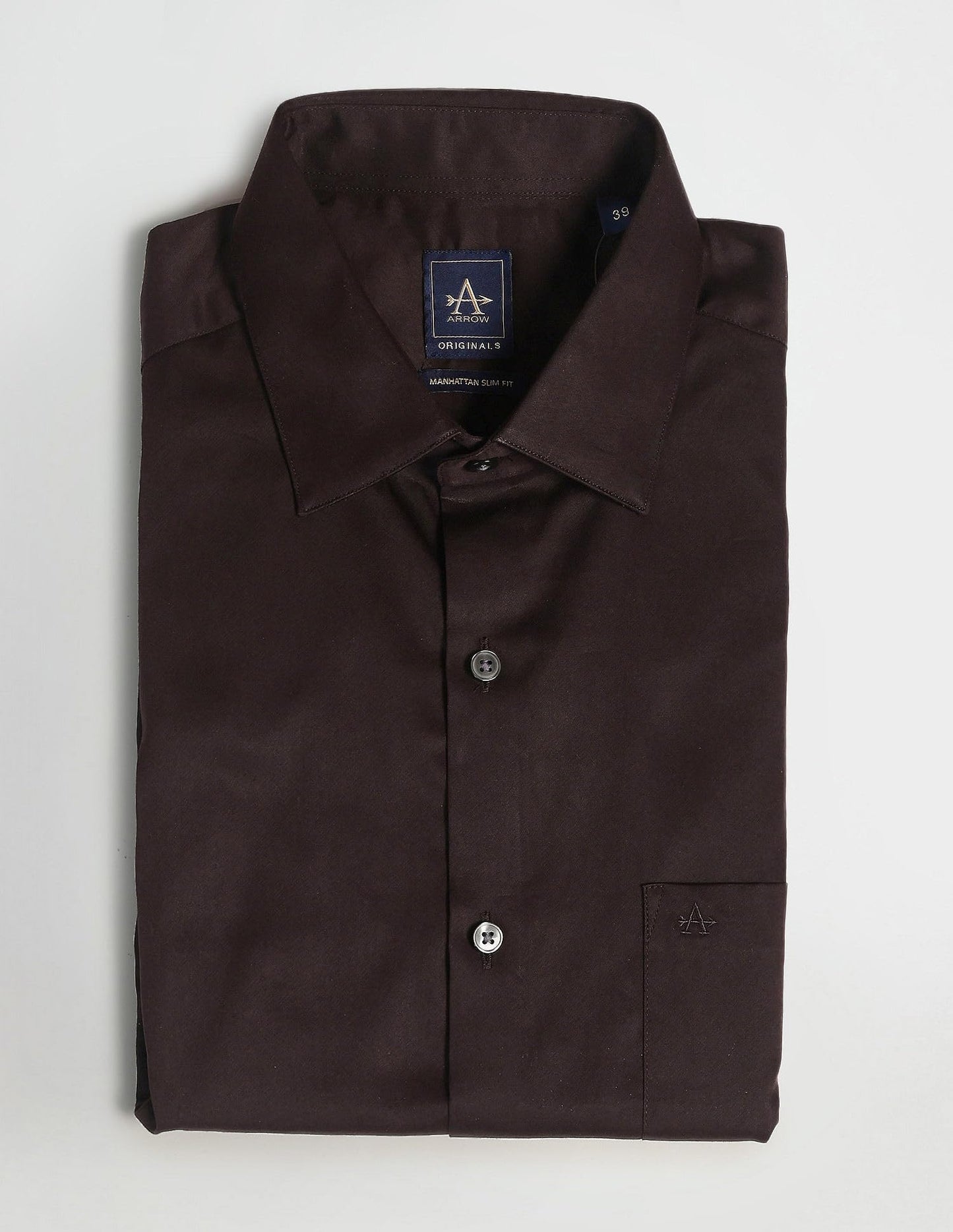 Arrow Men's Brown Solid - Cutaway Collar Full Sleeves Formal Shirt with Chest Pocket | Cotton Fabric | Slim Fit