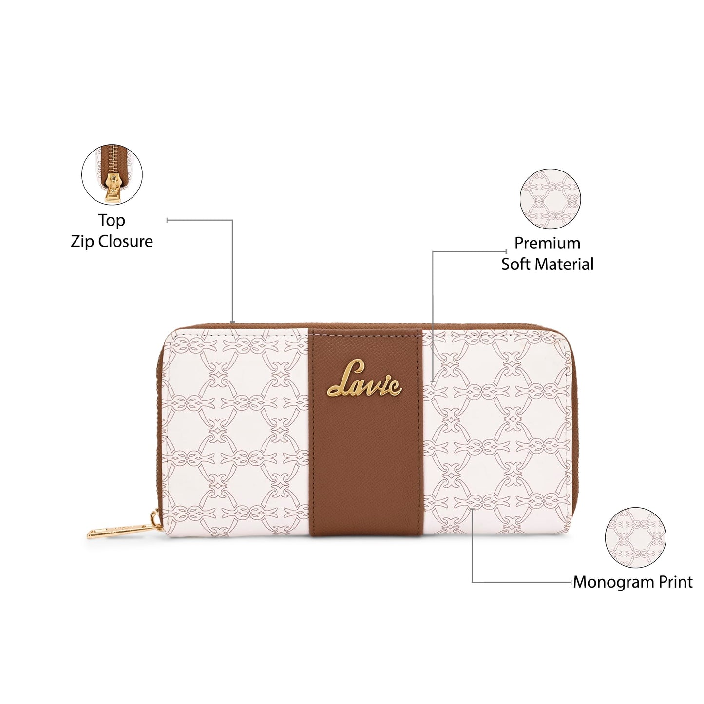 Lavie Women's Mono Wallet | Ladies Stylish Purse Bag | Credit Card, Money Holder | Zip Around Wallet | Gift for Women