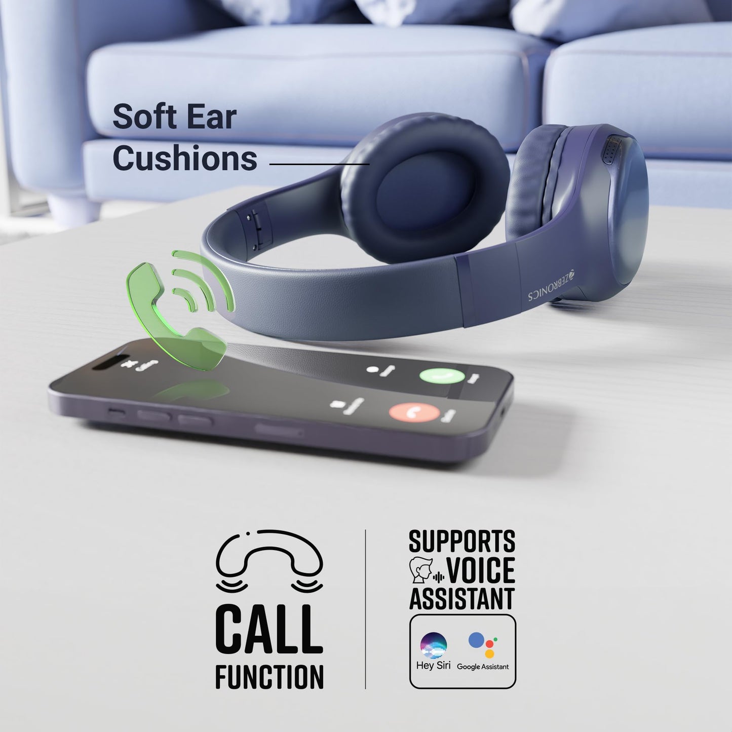 ZEBRONICS Thunder Max Bluetooth Over Ear Headphone with 120*Hrs Playback, 3 EQ Modes, 40mm Bass Driver, Fast Charging, ENC, Gaming Mode, Dual Pairing, BT v5.4, AUX, Metallic Finish (Purple)