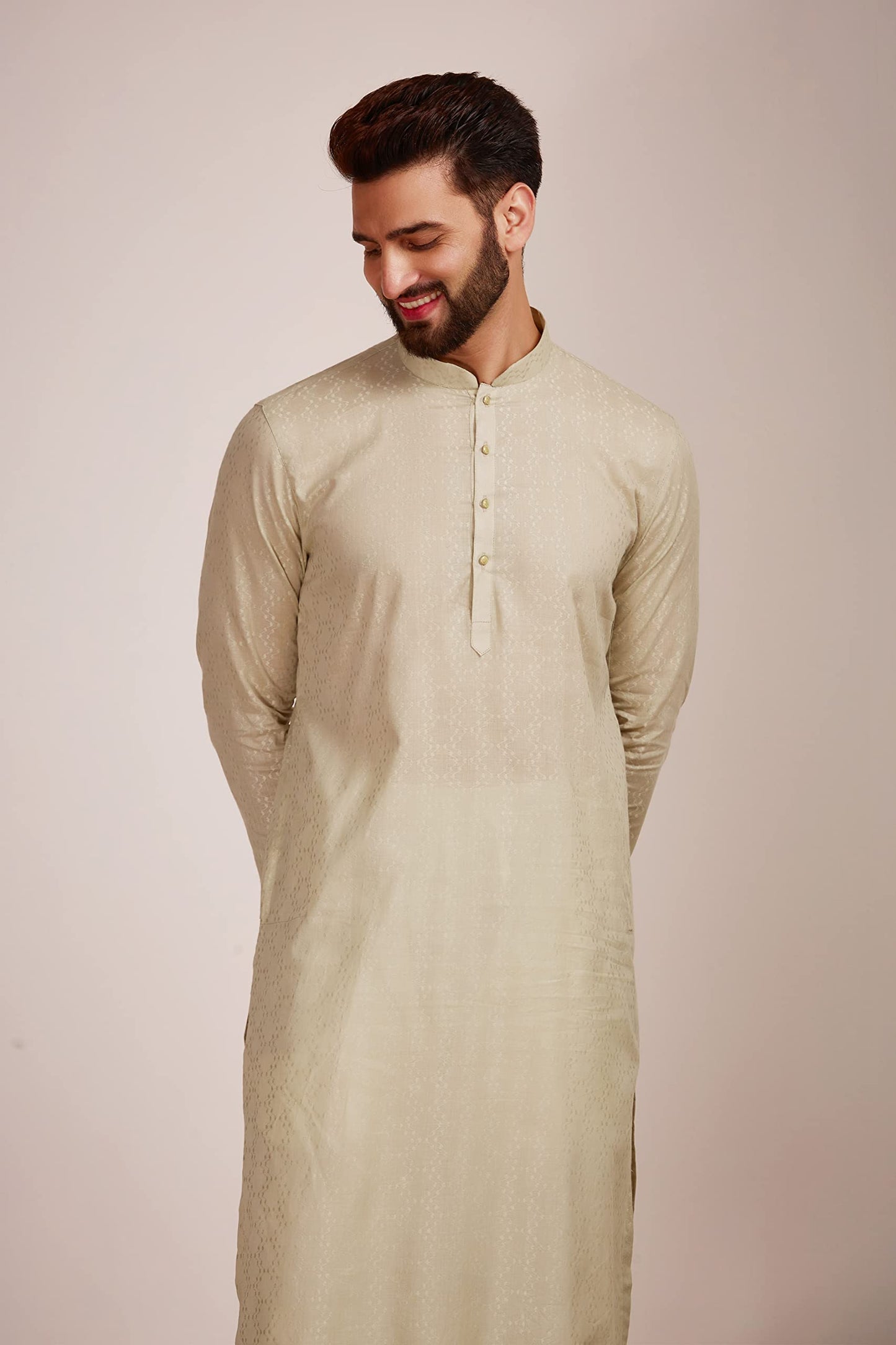 Manyavar Pista Cotton Full Sleeve Kurta Set | Traditional Kurta Set For Men (M)