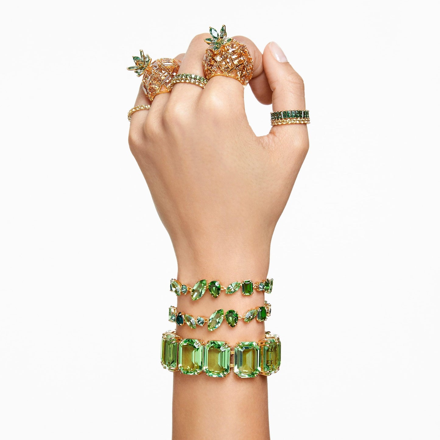 Swarovski Gema bracelet, Mixed cuts, Green, Gold-tone plated