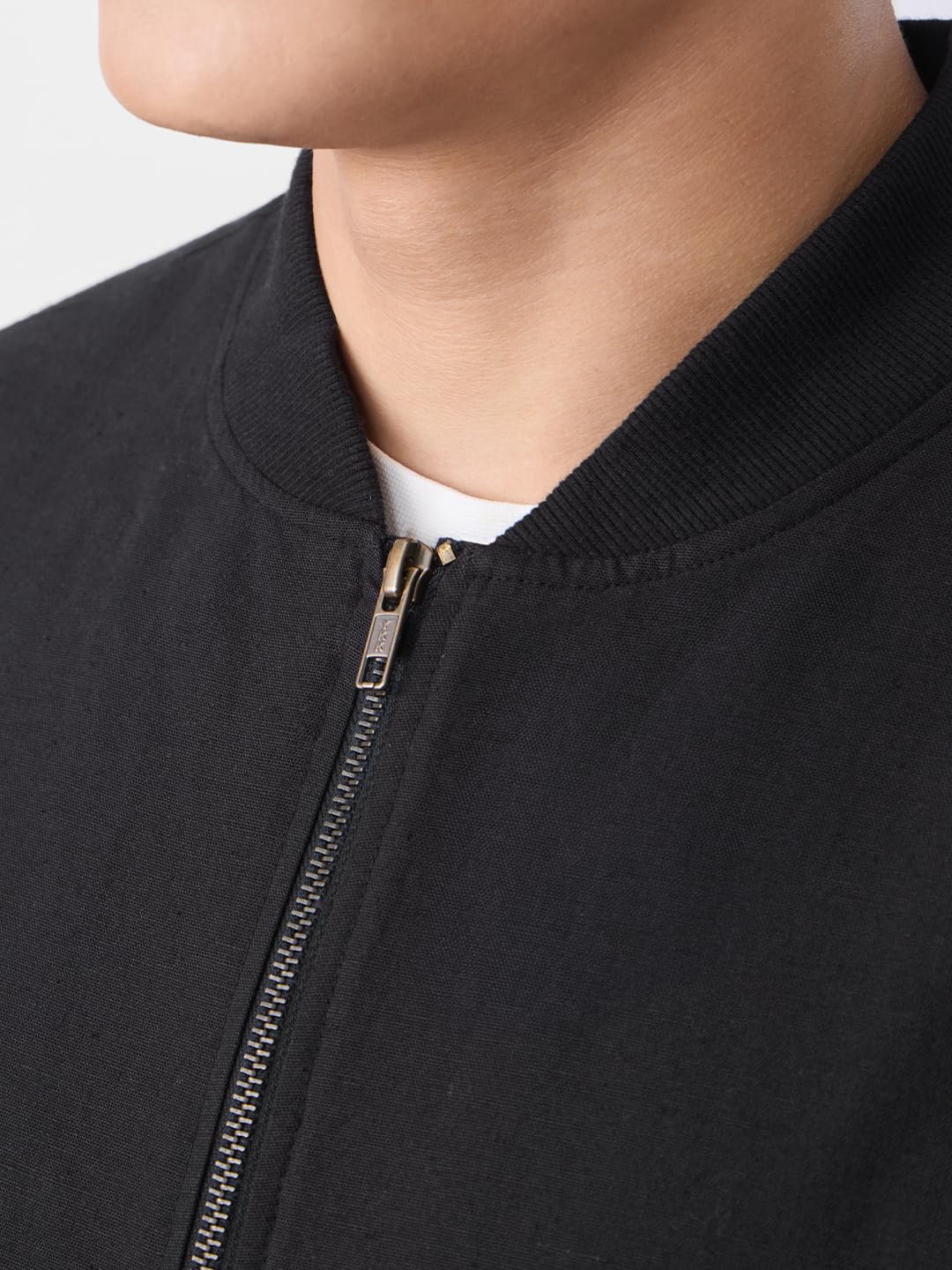 The Souled Store Cotton Linen Jacket: Midnight Men and Boys Full Sleeves Band Neck Solid Lightweight Oversized Fit Casual Summer Bomber Jackets