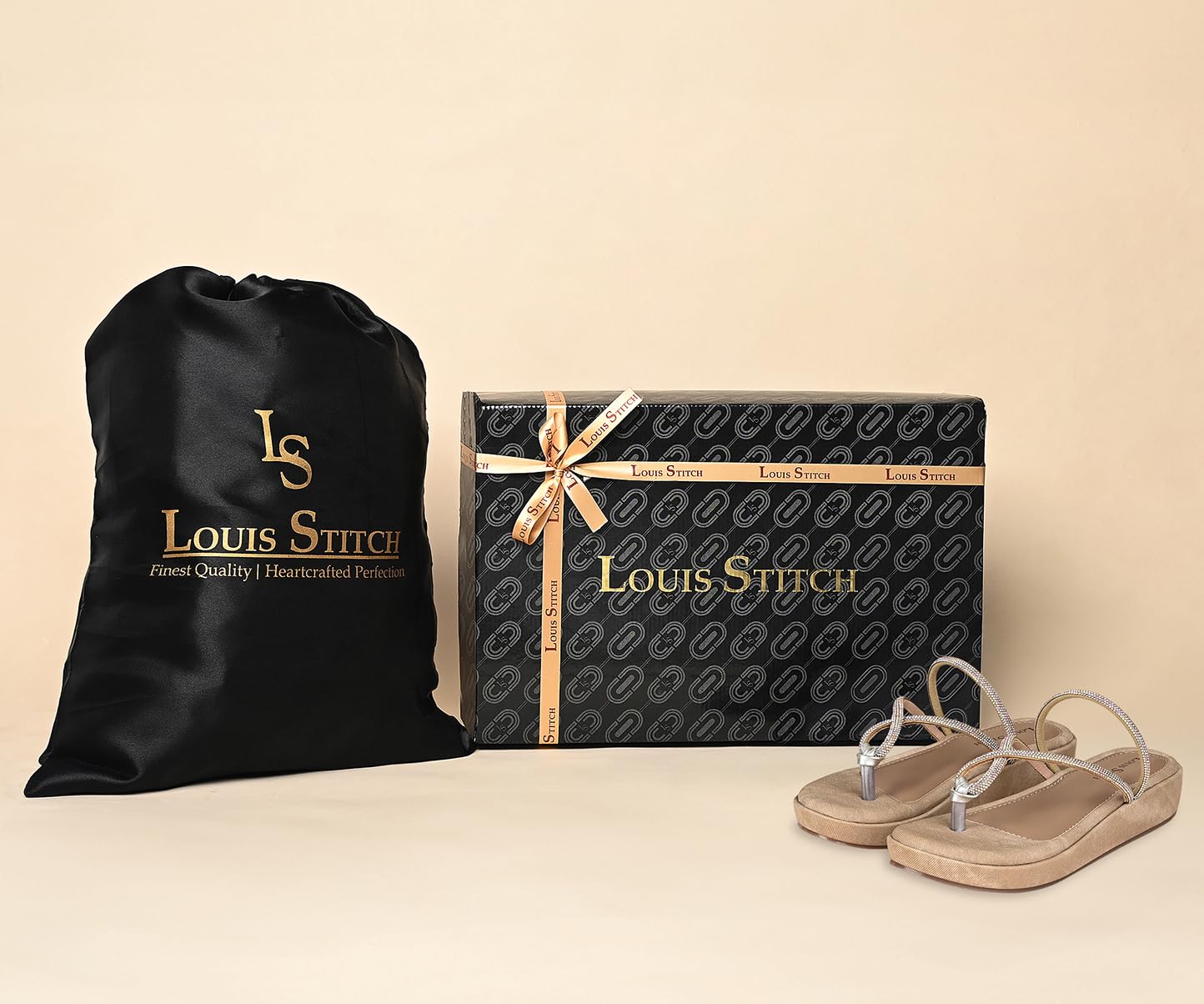 LOUIS STITCH Women’s Slip-On Platform Heel T-Strap Sandals | Open Toe Stylish Beige Wedge Heel Sandal for Ladies, Fashionable Sandal | LSOF-LDPS-GLCSBG