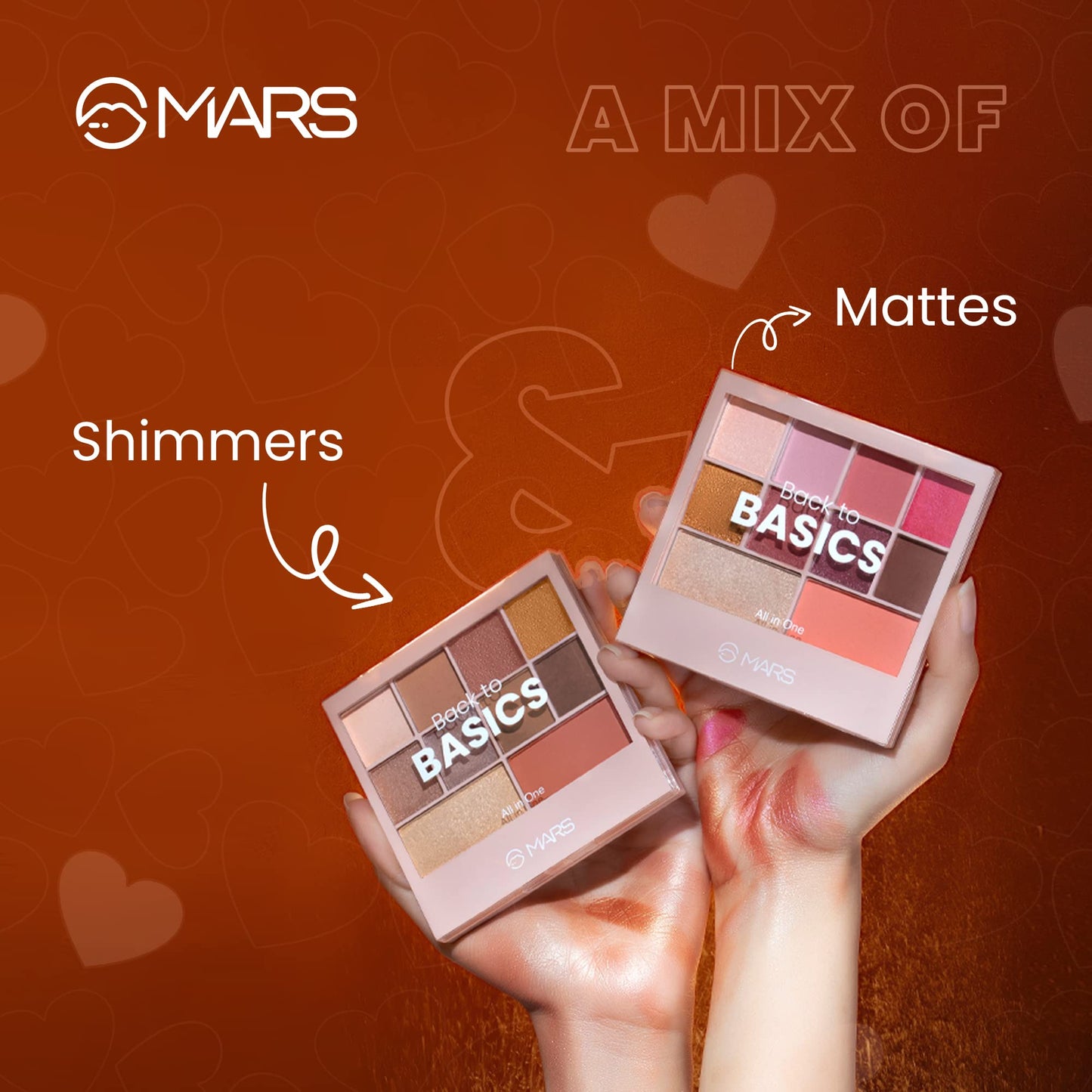 MARS Back To Basics All-In-One Face Palette With Free Applicator | 8 Eyeshadows With Blusher And Highlighter | Highly Pigmented | Beginner Friendly (14.4G) (Shade-02), Natural