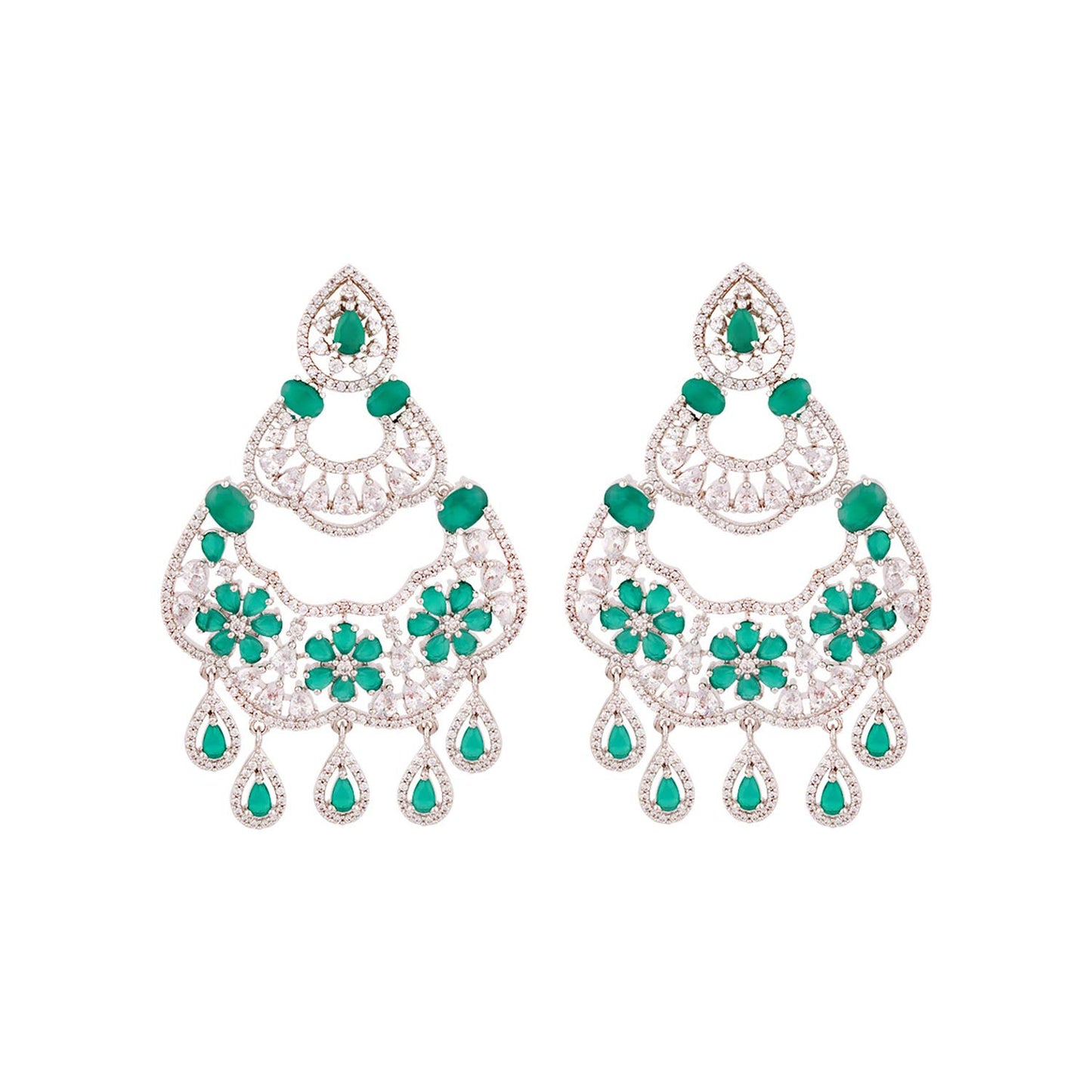 Voylla Green and White American Diamond CZ Gems Earrings