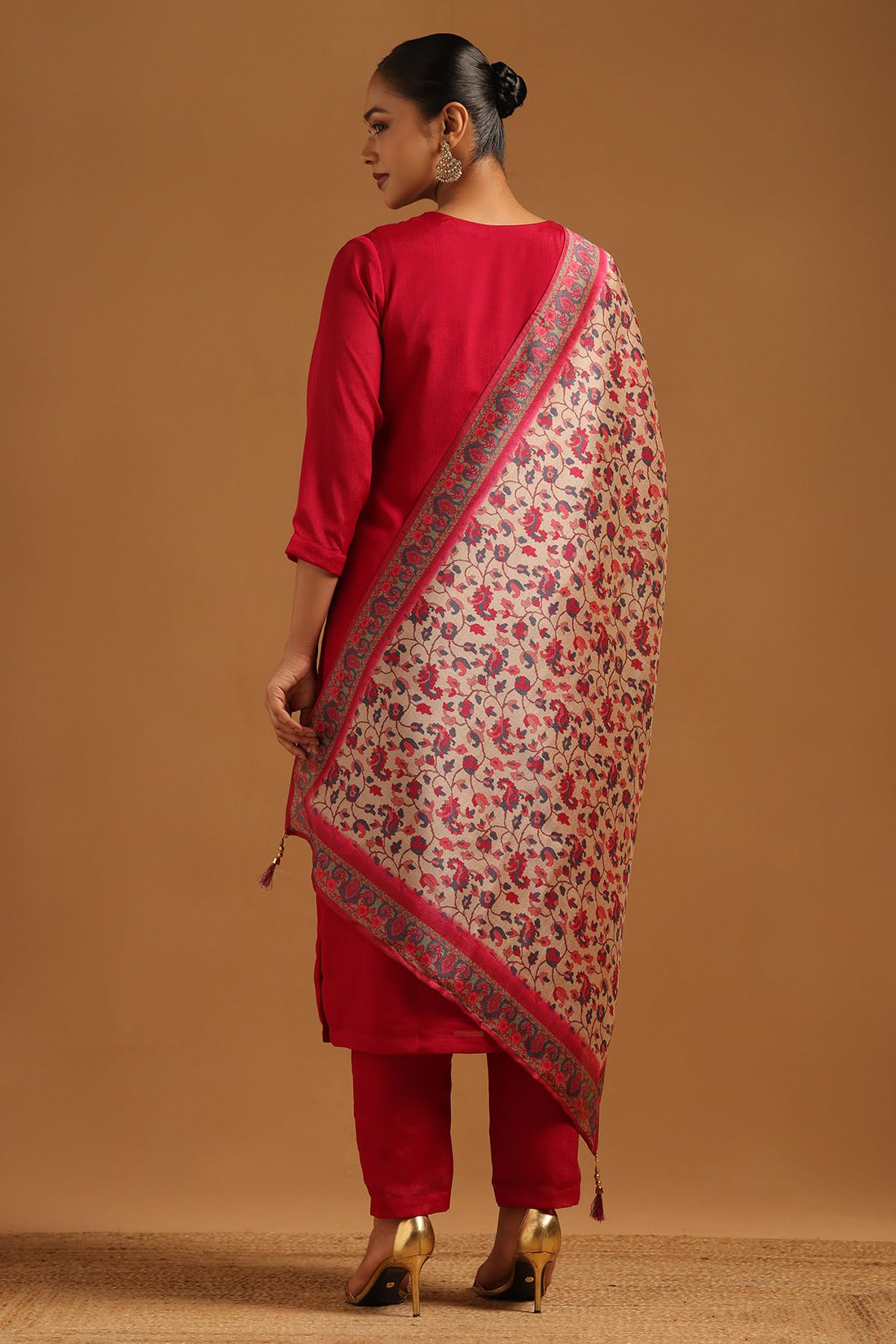 Soch Womens Fuchsia Chinon Floral Salwar Suit With Beads And Stones