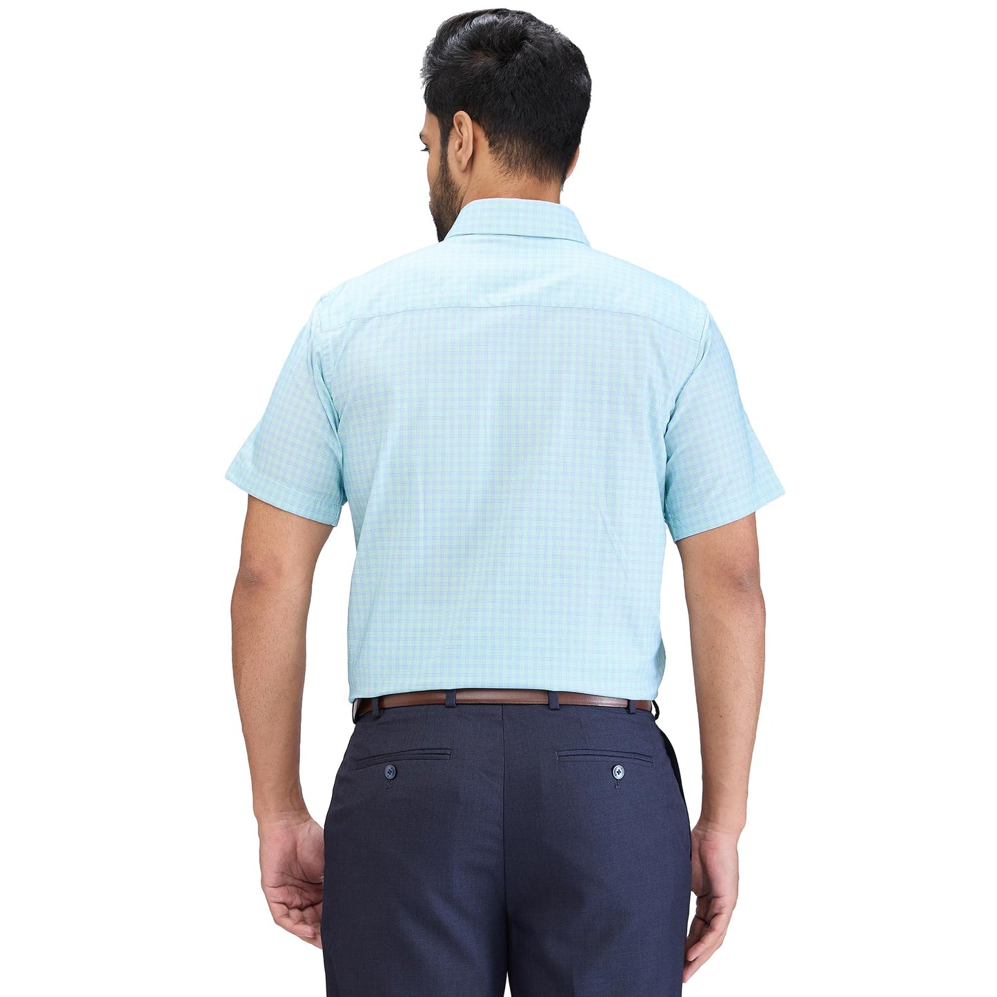 Raymond Men's Contemporary Fit Checks Pattern Pure Cotton Semi Cut Away Collar Half Sleeve Formal Shirt (Size: 42)-RMSY12320-N3 Medium Green