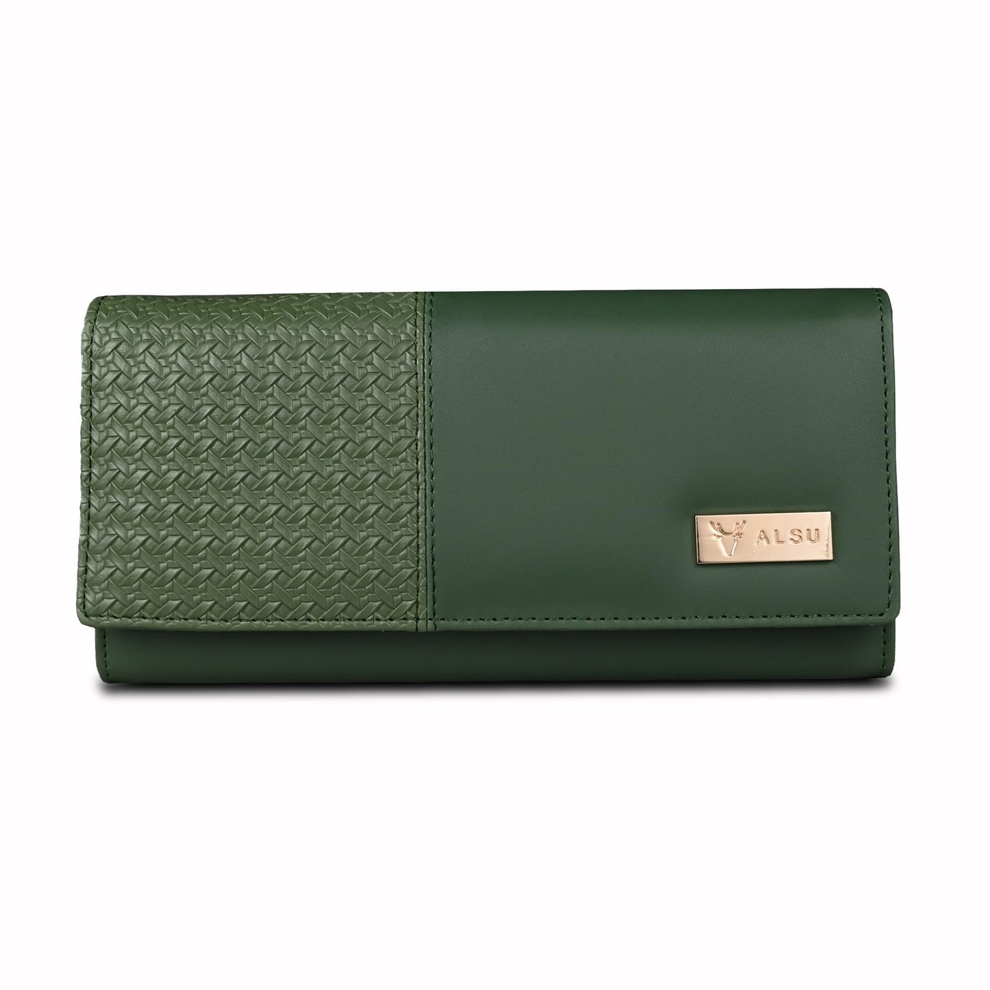 ALSU Women's Faux Leather Hand Wallet Clutch Trendy | 6 Card Slots | Phone Pocket | Zipper Pockets| Hand Purse (Green)