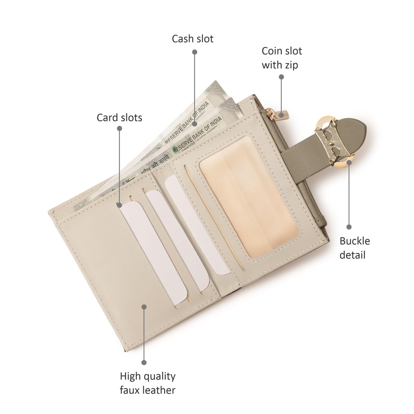 Fastrack Women's Buckle Flap Two-Fold Wallet | Multiple Card Slots, Cash Slots, Zip Coin Pocket, Buckle Design Flap | Stylish & Secure | 6 Months Warranty