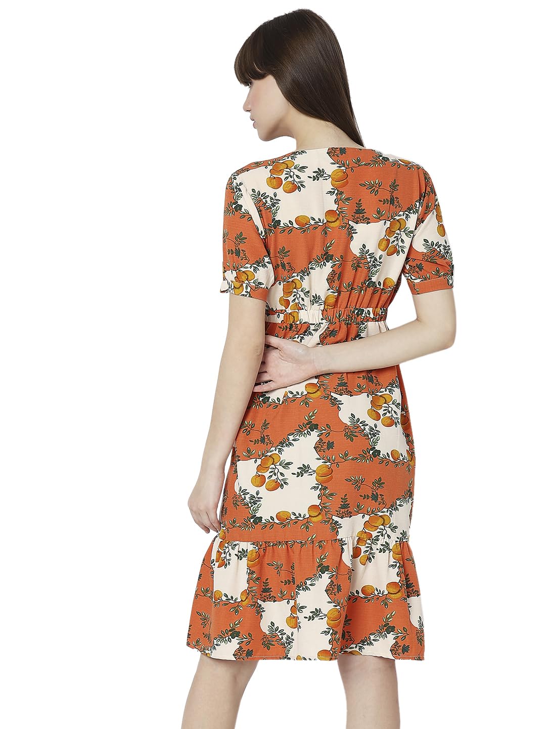 Vero Moda Women's Polyester Sheath Knee-Length Dress (10299470-Coral Gold_Coral M)