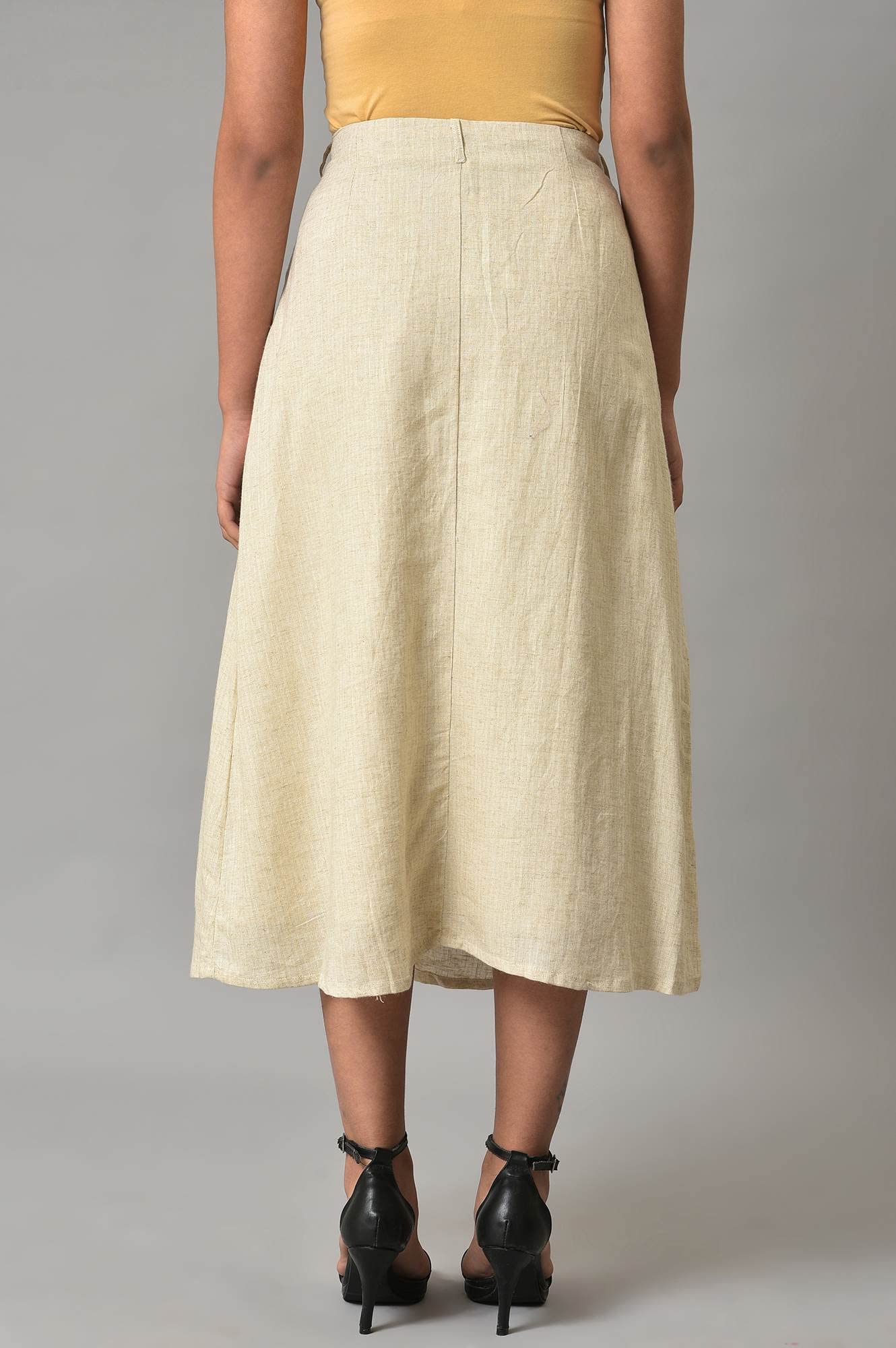 W for Woman Ecru A-line Stripe Printed Skirt_22AUW62139-830047_M