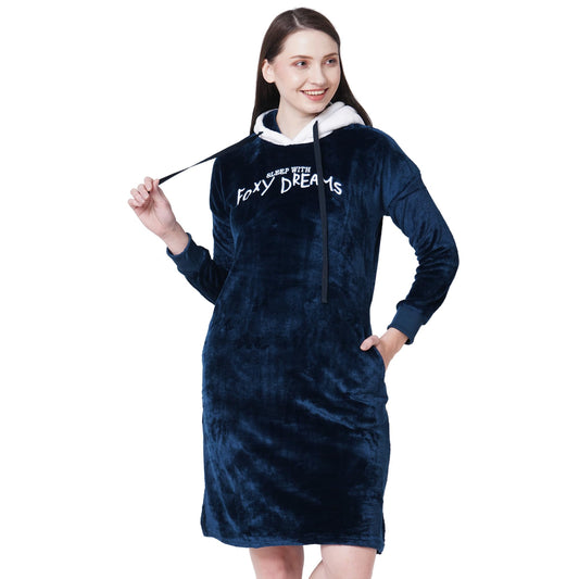 Sweet Dreams Women's Polyester Casual Nightgown (2403GVCO_English Navy_M)