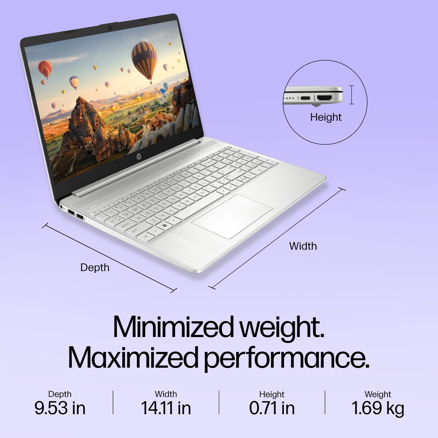 HP 15s, 12th Gen Intel Core i3-1215U Laptop (8GB DDR4, 512GB SSD) Anti-Glare, 15.6"/39.6cm, FHD, Win 11, MS Office 21, Silver, 1.69kg, Intel UHD Graphics, HD Camera, Dual Speakers, fy5011TU