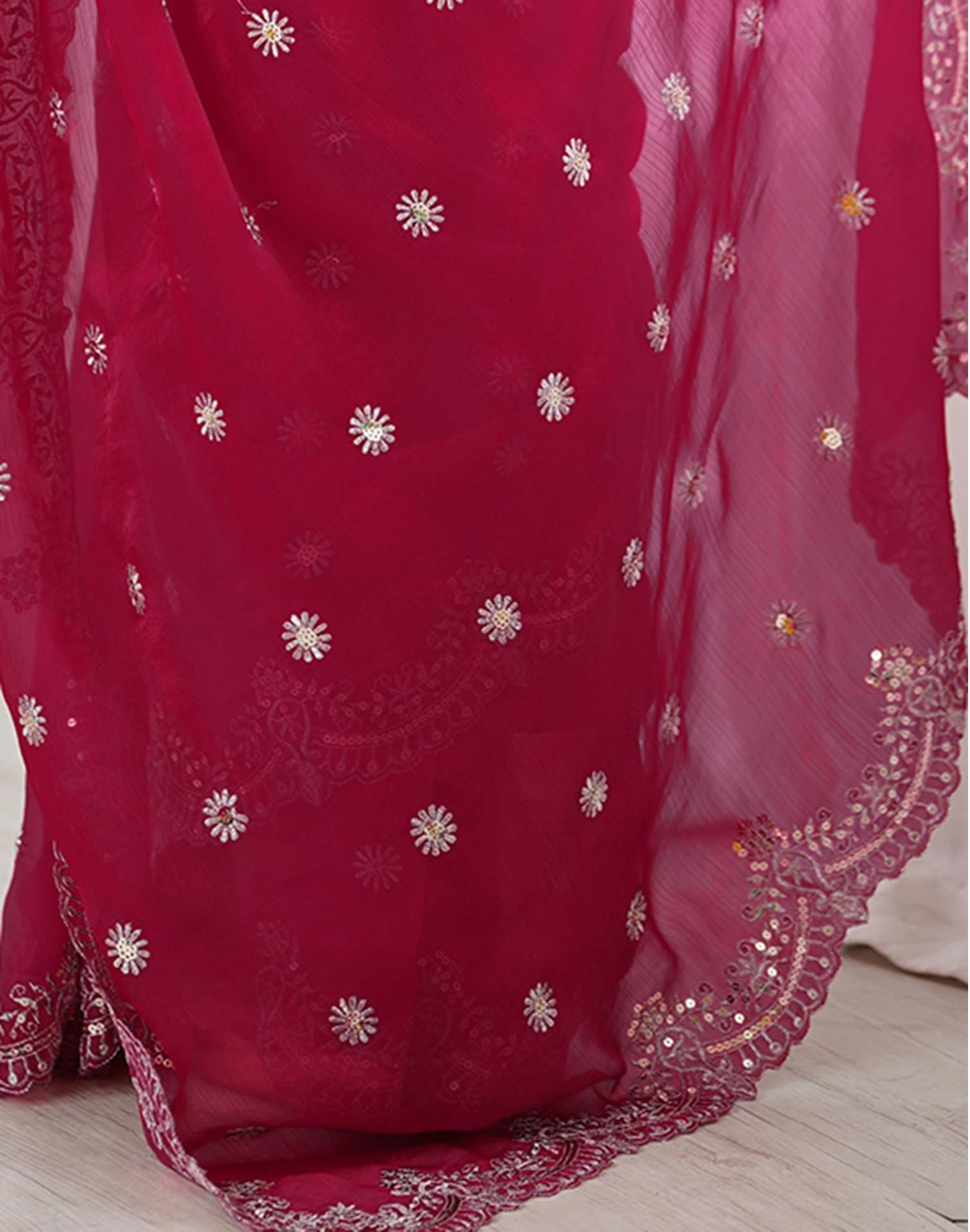 SIRIL Women's Chiffon Dual Tone Sequins Embroidery Saree with Unstitched Blouse Piece (4856S153A_Rani Pink)