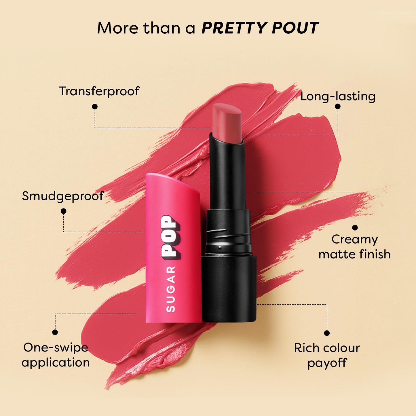 SUGAR POP Ultrastay Transferpoof Matte Lipstick with Vitamin E | Smooth Glide | Waterproof | Longlasting | 4gm - 14 Bronze Beauty