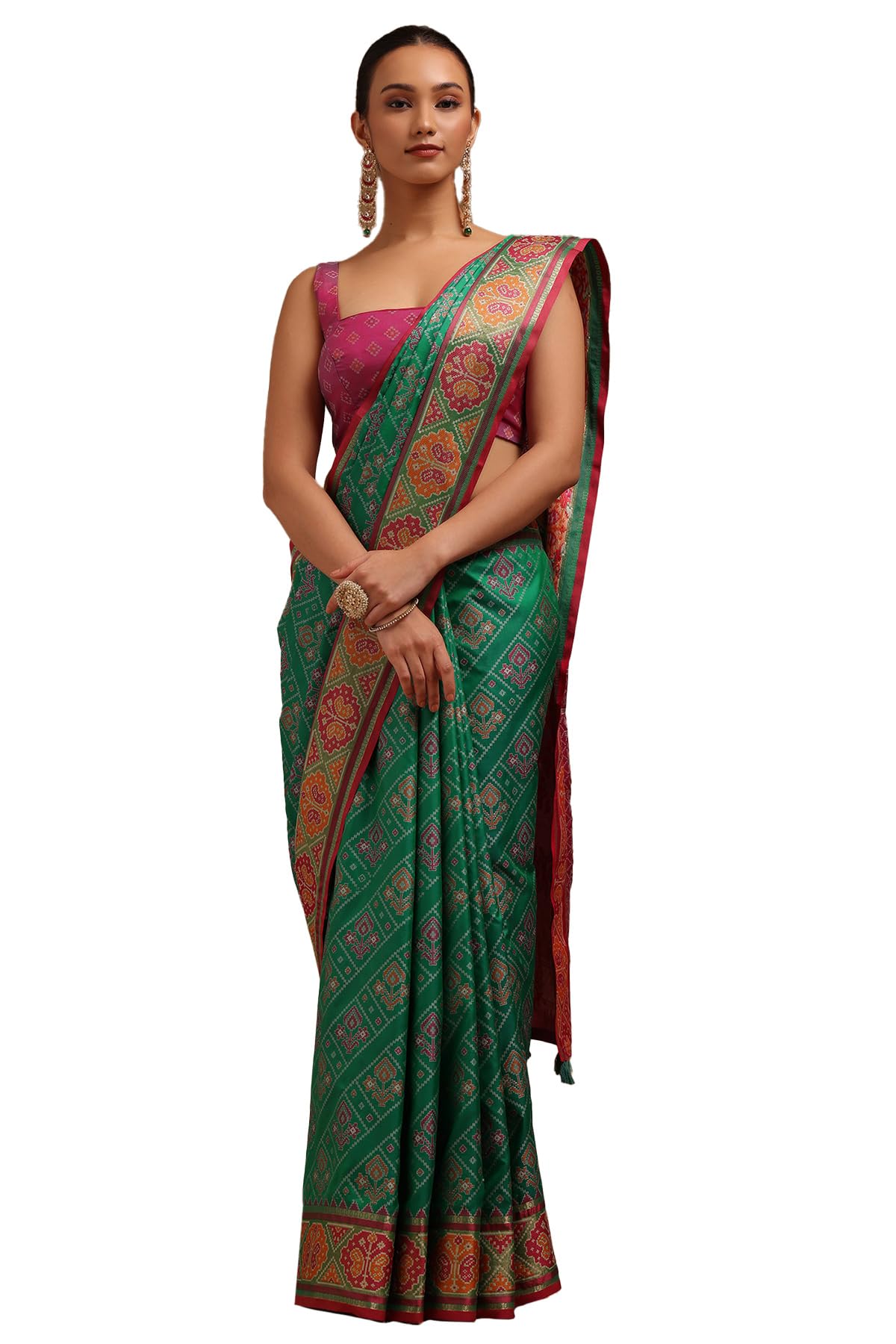 Soch Womens Green Silk Blend Woven Design Saree With Thread Work