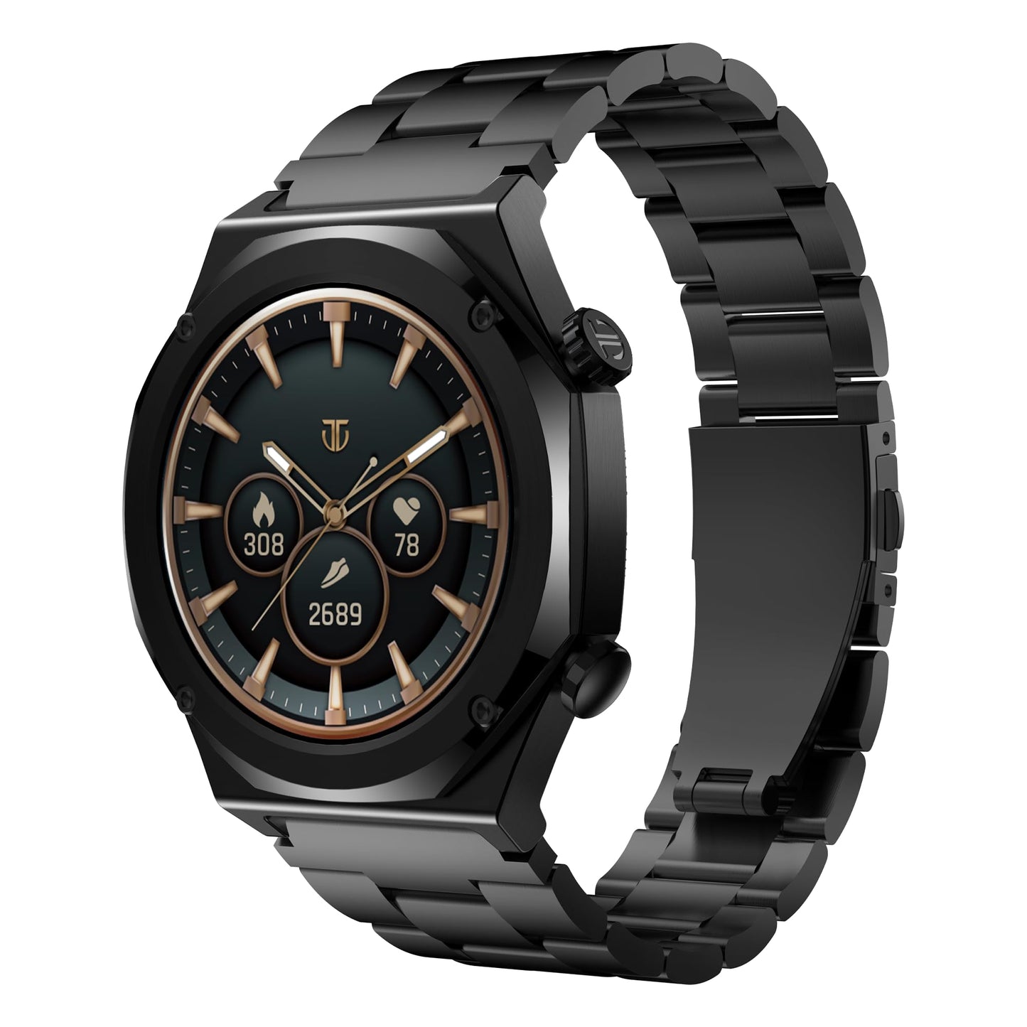 Titan Maestro 1.47" Zero Lag AMOLED Smart Watch for Man with SS316L Stainless Steel, BT Calling, 60Hz Refresh Rate, Health Tracking,10 Days Battery,Water & Dust Resistant, Extra Silicon Strap (Black)