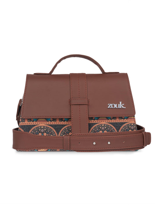 ZOUK Kriti Sanon Collection - Royal Indian Peacock Motif Iconic Evening Satchel | Vegan Leather Handbag for Women | Stylish, Lightweight & Spacious | Motif