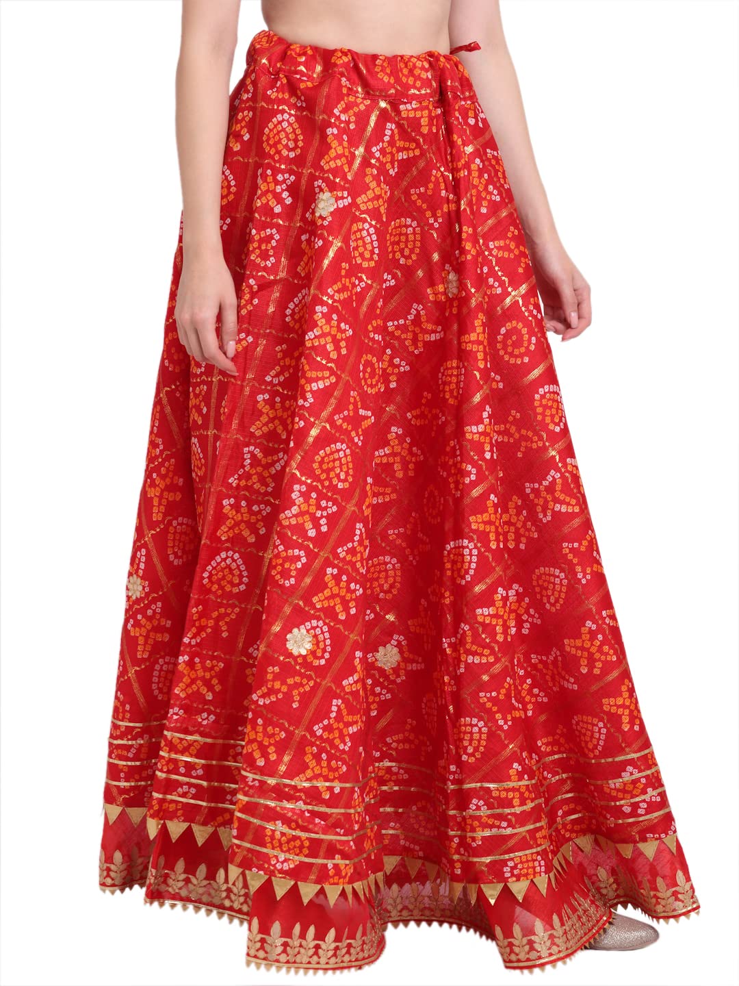 JABAMA® Women's Cotton Kota Doriya Gota Patti Work Lehenga Skirt (Red, 3XL, SK376-3XL)