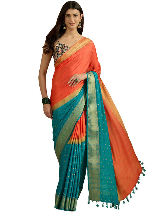 AKHILAM Women's Orange Mysore Silk Zaributta WovenDesign TasselsandLatkans Saree With Unstitched BlousePiece | saree for woman | Designer Saree for Women | Soft and Skin Friendly
