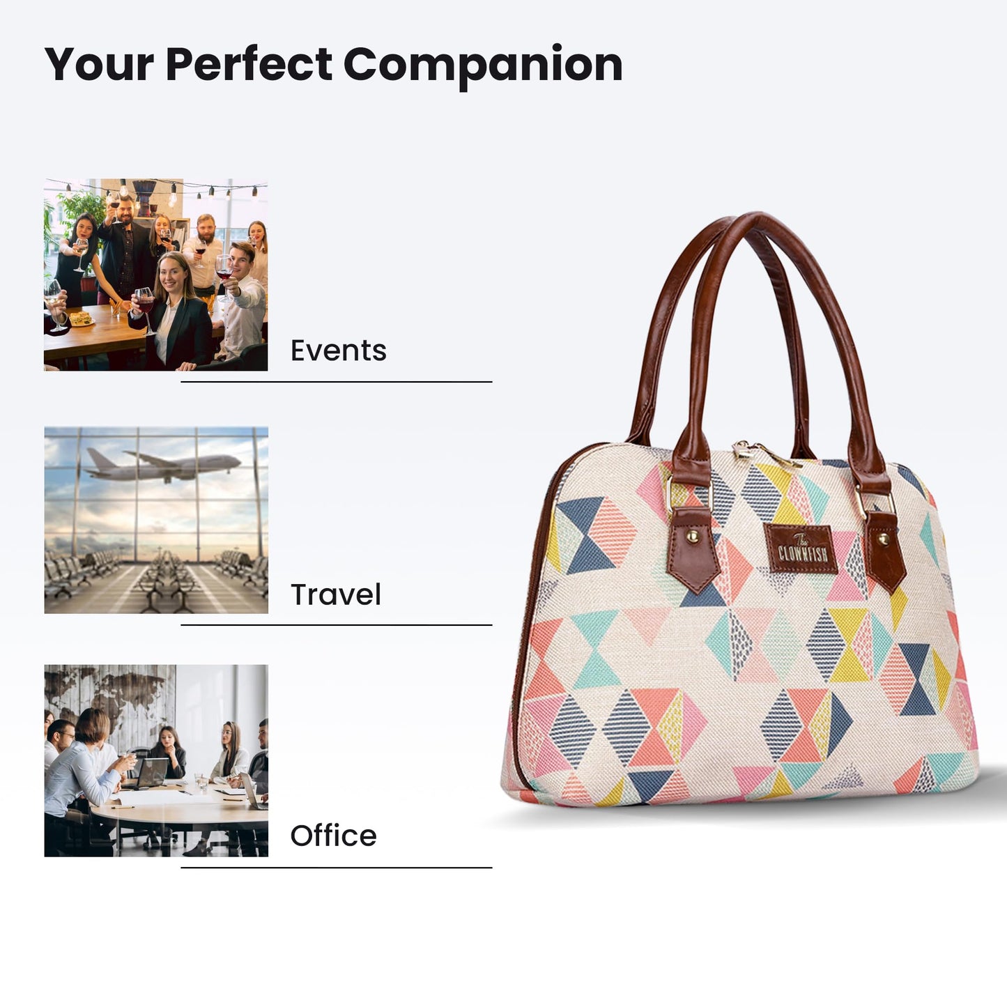 THE CLOWNFISH Montana Series Printed Handicraft Fabric & Faux leather Handbag for Women Office Bag Ladies Purse Shoulder Bag Tote For Women College Girls (Multicolour)