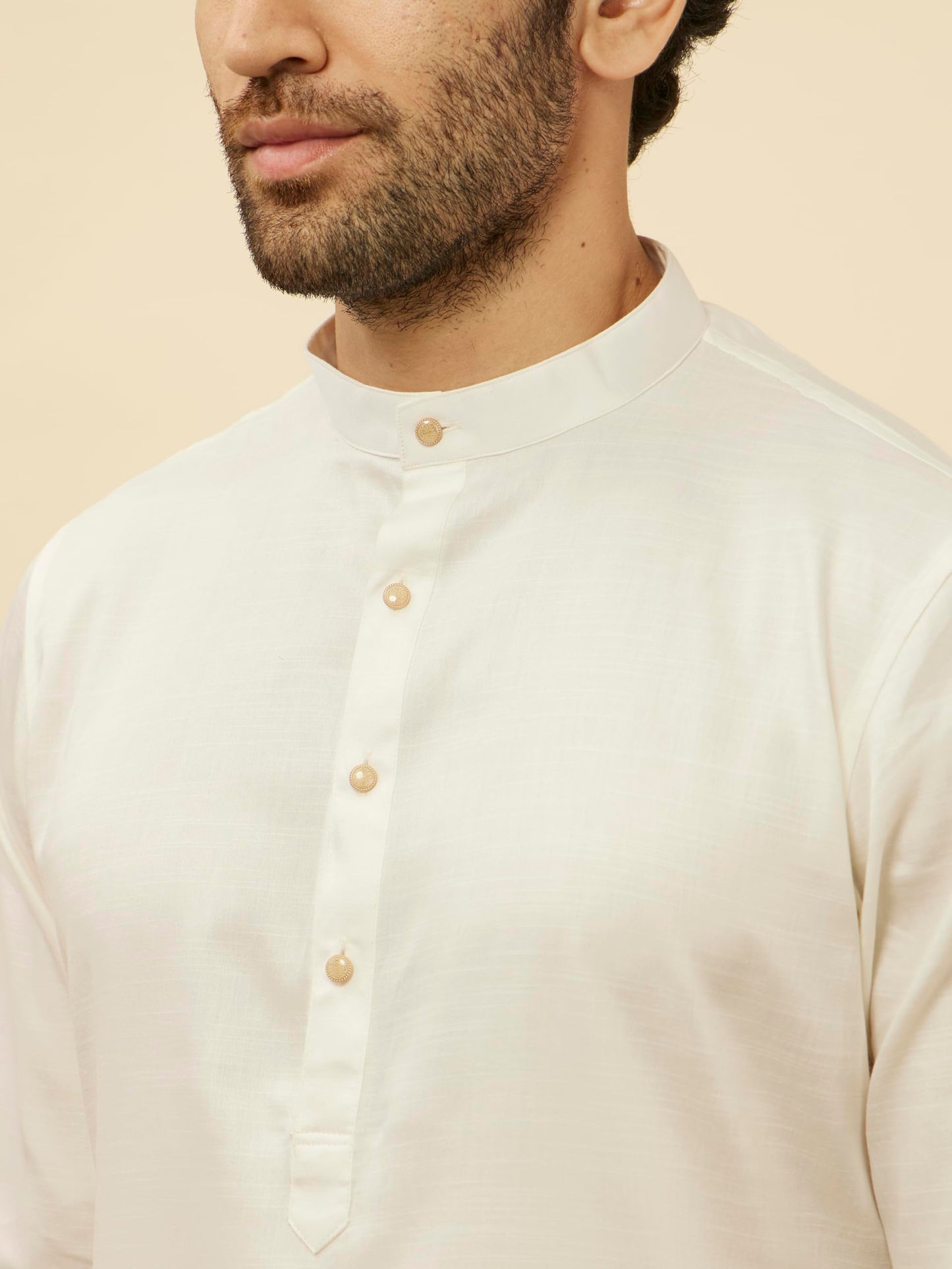 Manyavar Off White/Cream Cotton Full Sleeve Kurta Set | Traditional Kurta Set For Men (XL)