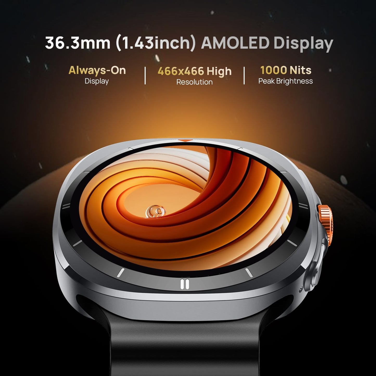 Fire-Boltt Axiom Smart Watch – 1.43" AMOLED Display, Health & Fitness Tracking, Always-On Screen, Wireless Charging, Rotating Crown, Bluetooth Calling, Metal Case Smart Watch for Man & Woman- Black