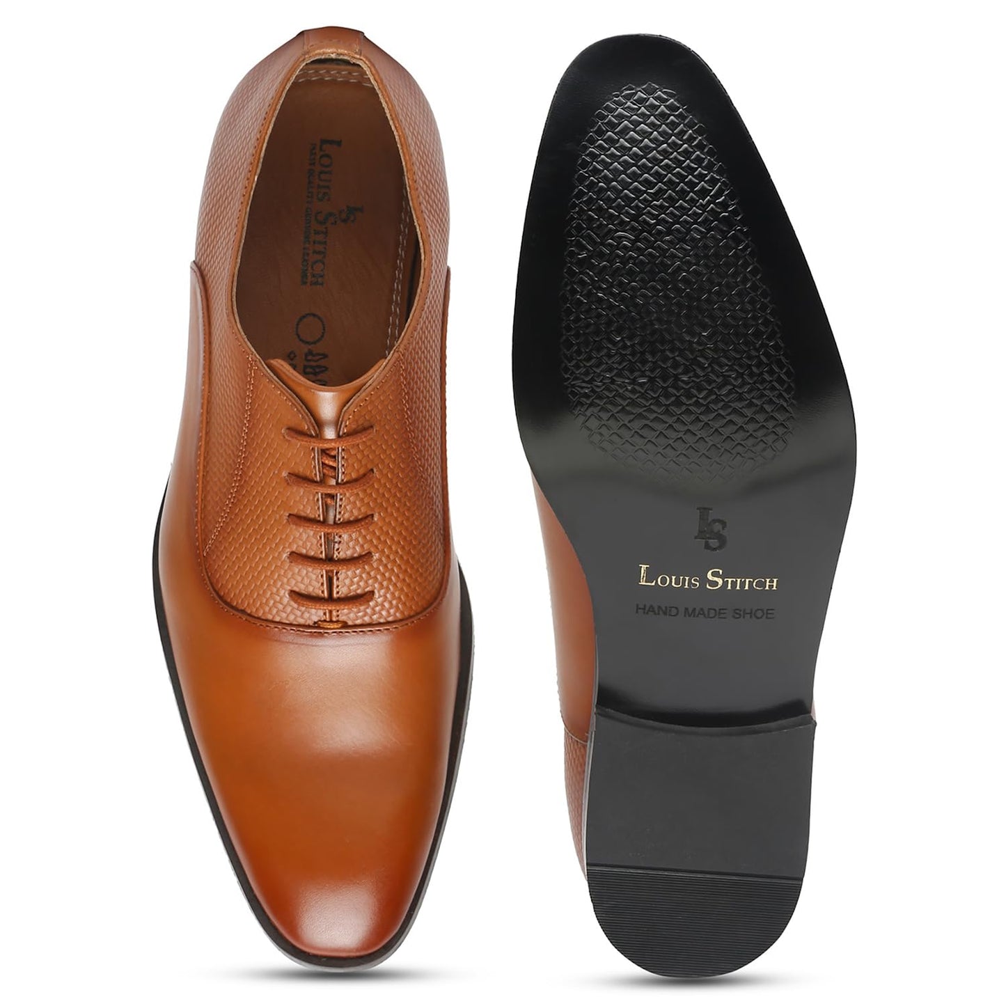 LOUIS STITCH Men's British Tan Derby Formal Shoes Handmade Italian Leather Shoes for Men (EUPLDYTN) (Size- 7 UK)