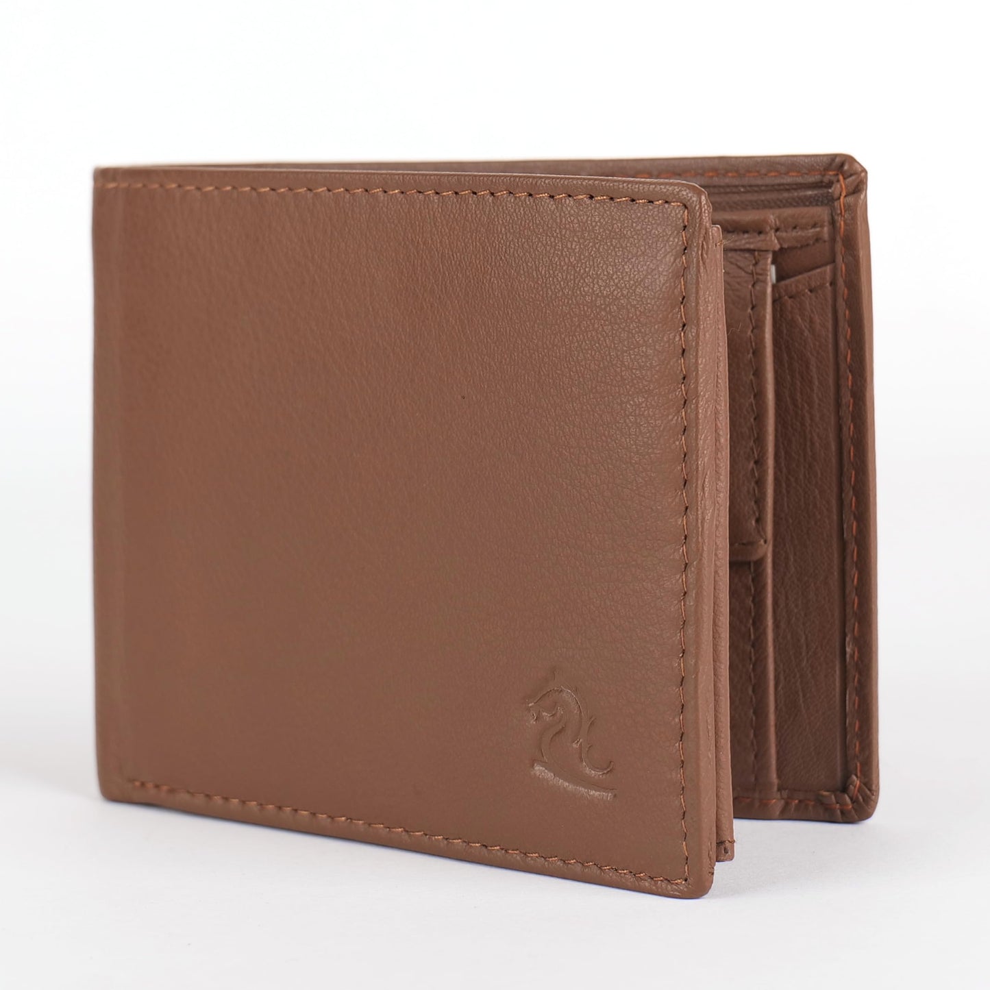 KARA Tan Men's Genuine Leather Wallet – Bifold, 2 Cash Compartments, Coin Pocket, 10+ Card Slots, Hidden & Transparent Flip Sections